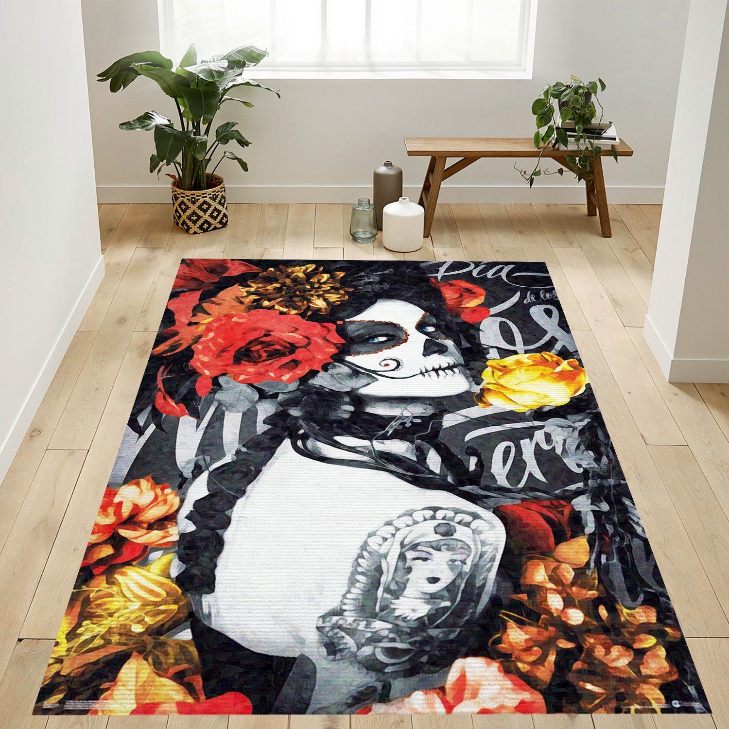D A De Los Muertos Tattoo Rectangle Rug – Custom Size And Printing