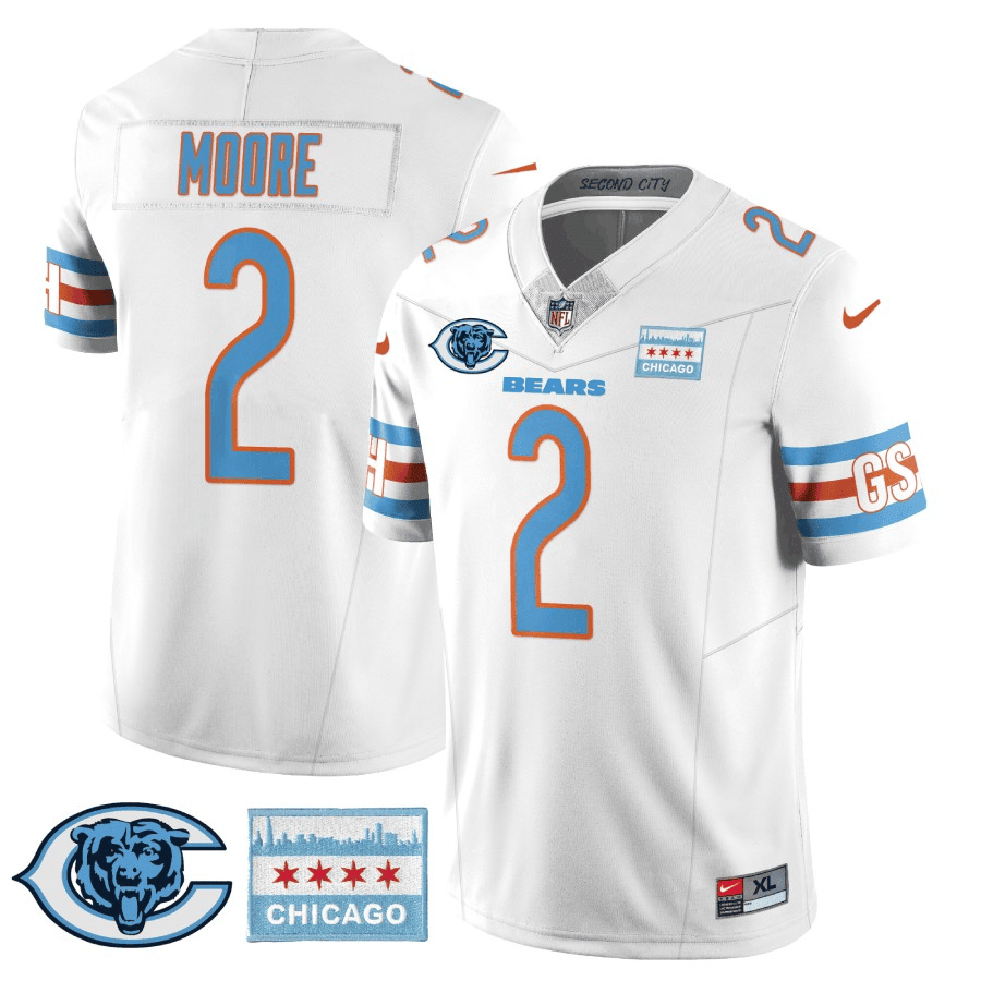 D J Moore Men's Chicago Bears City Edition GSH White Jersey - All Stitched 