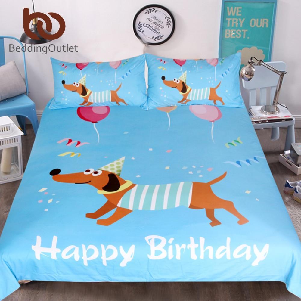 Dachshund Cute Puppy Dog Happy Birthday Cartoon Pet For Kids Adults 3D Customized Duvet Cover Bedding Set