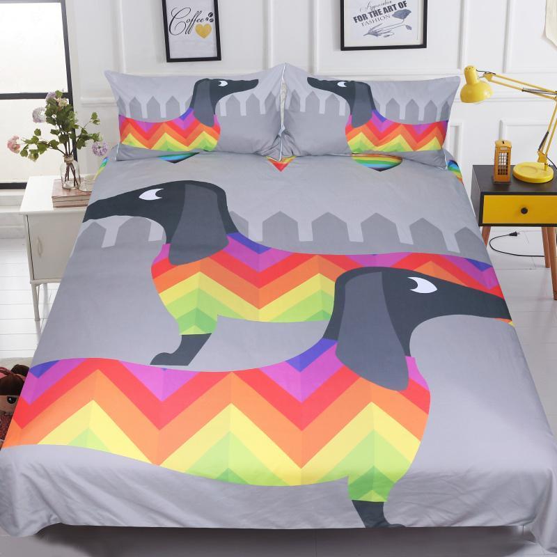 Dachshund Rainbow Puppy Art Hop 3D Customized Duvet Cover Bedding Set
