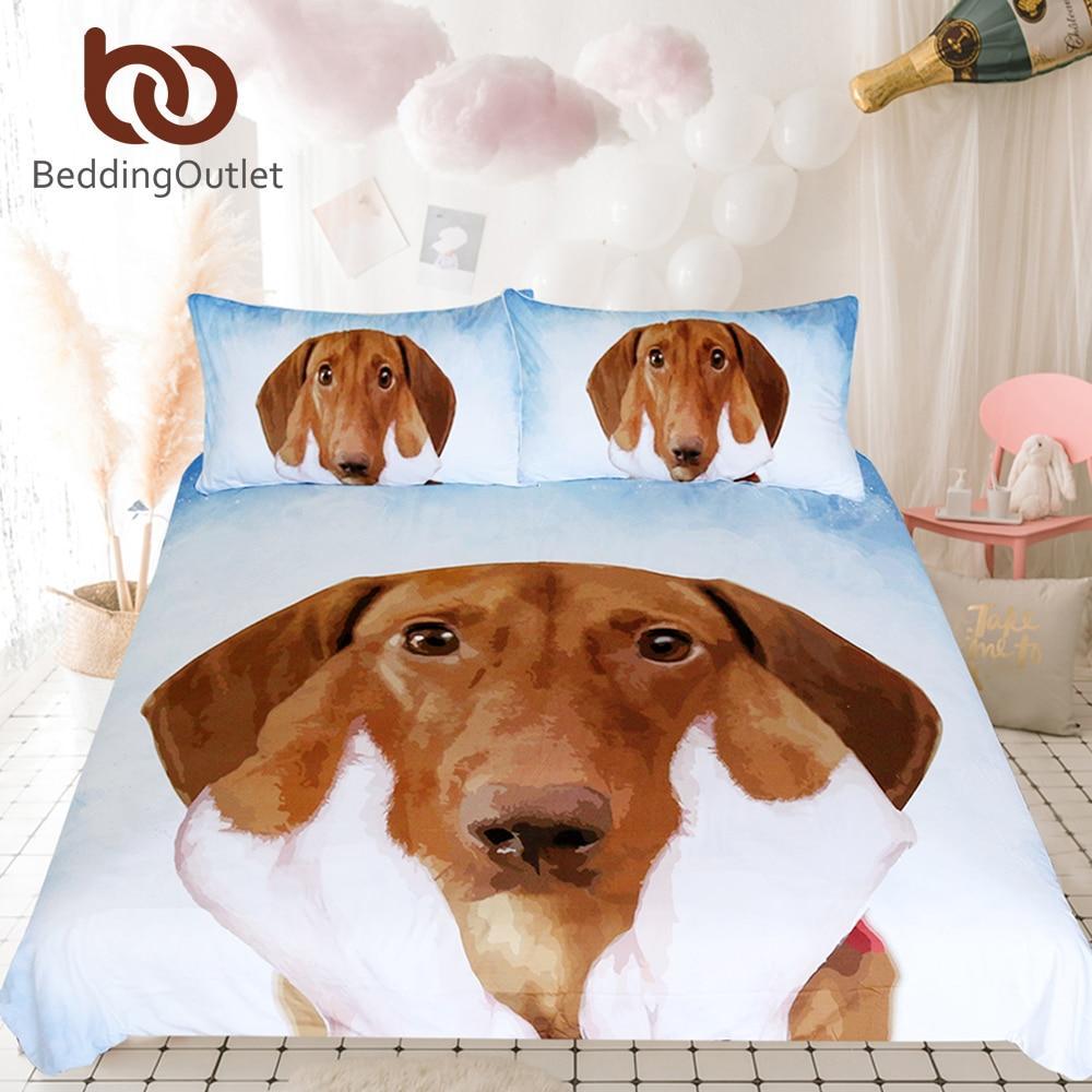 Dachshundausage Et 3D Printed Cute Puppy Queen Blueky Brown Dog Kids 3D Customized Duvet Cover Bedding Set