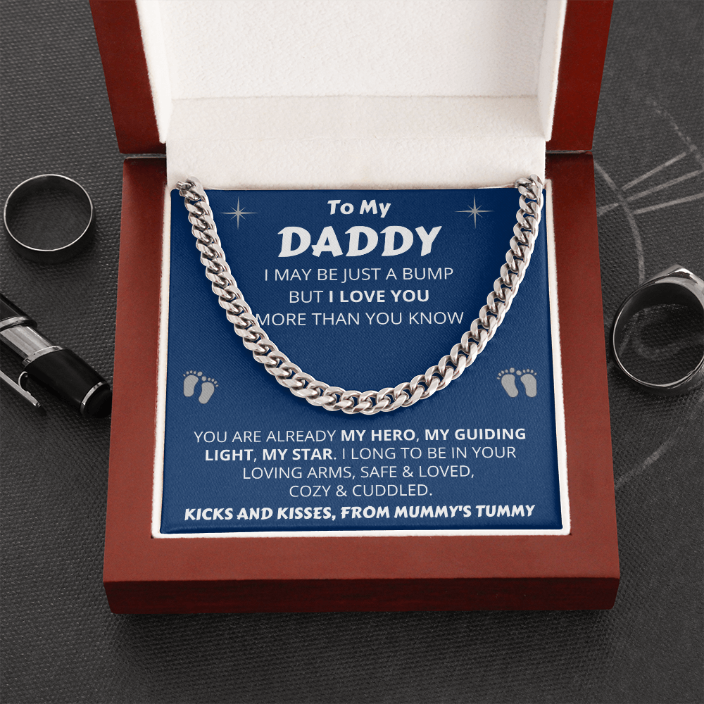Dad Necklace To My Daddy from the Bump, Birthday Gift for Dad, Fatherr’s Day Gift, Necklace for Daddy, Cuban Link Chain Necklace