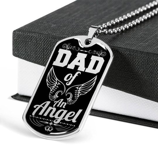 Dad Of An Angel Dog Tag Necklace Gift For Dad