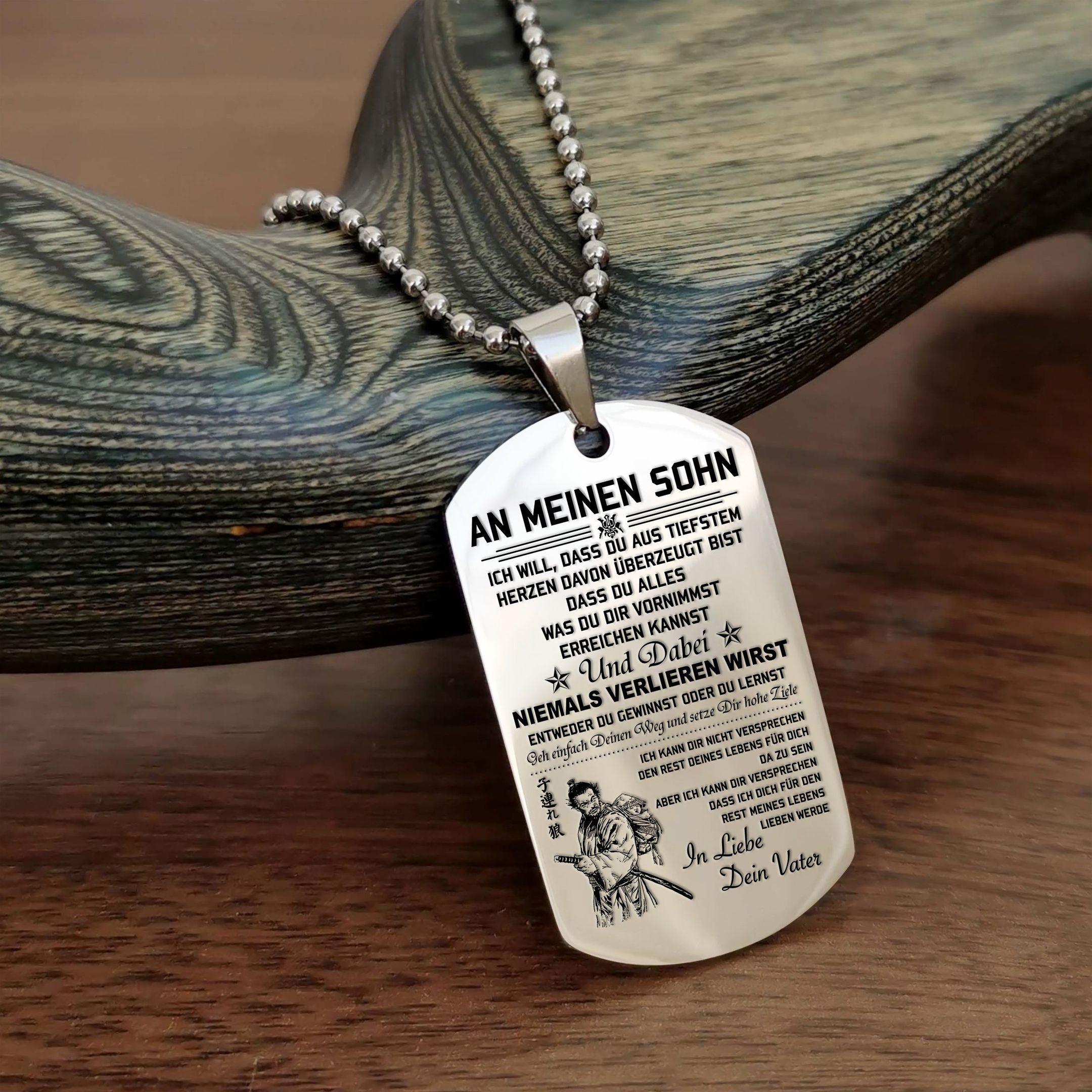 Dad To Son – Never Lose – German – Samurai Dog Tag