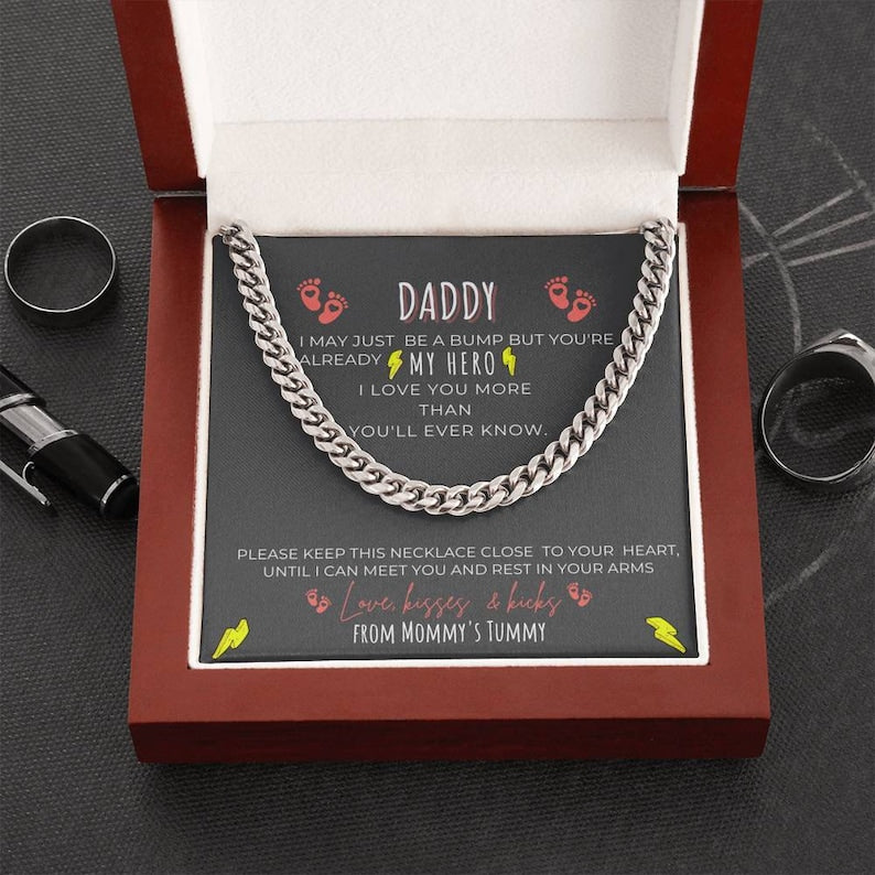 Daddy Necklace – My Hero I Love You More Than You’ll Ever Know, First Time Dad Gift, New Dad Gift, Cuban Link Chain Necklace