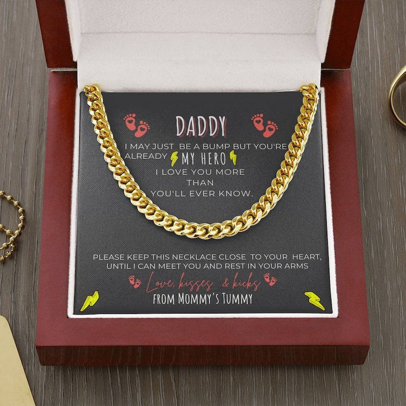 Daddy Necklace – My Hero I Love You More Than You’ll Ever Know, First Time Dad Gift, New Dad Gift, Cuban Link Chain Necklace