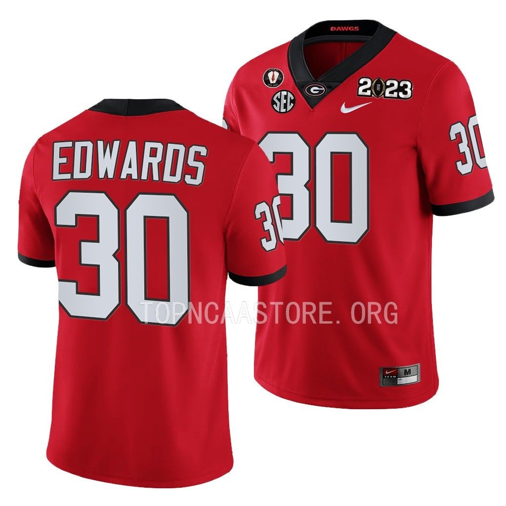 Daijun Edwards Georgia Bulldogs 2023 National Championship #30 Jersey Men's Red College Playoff Uniform