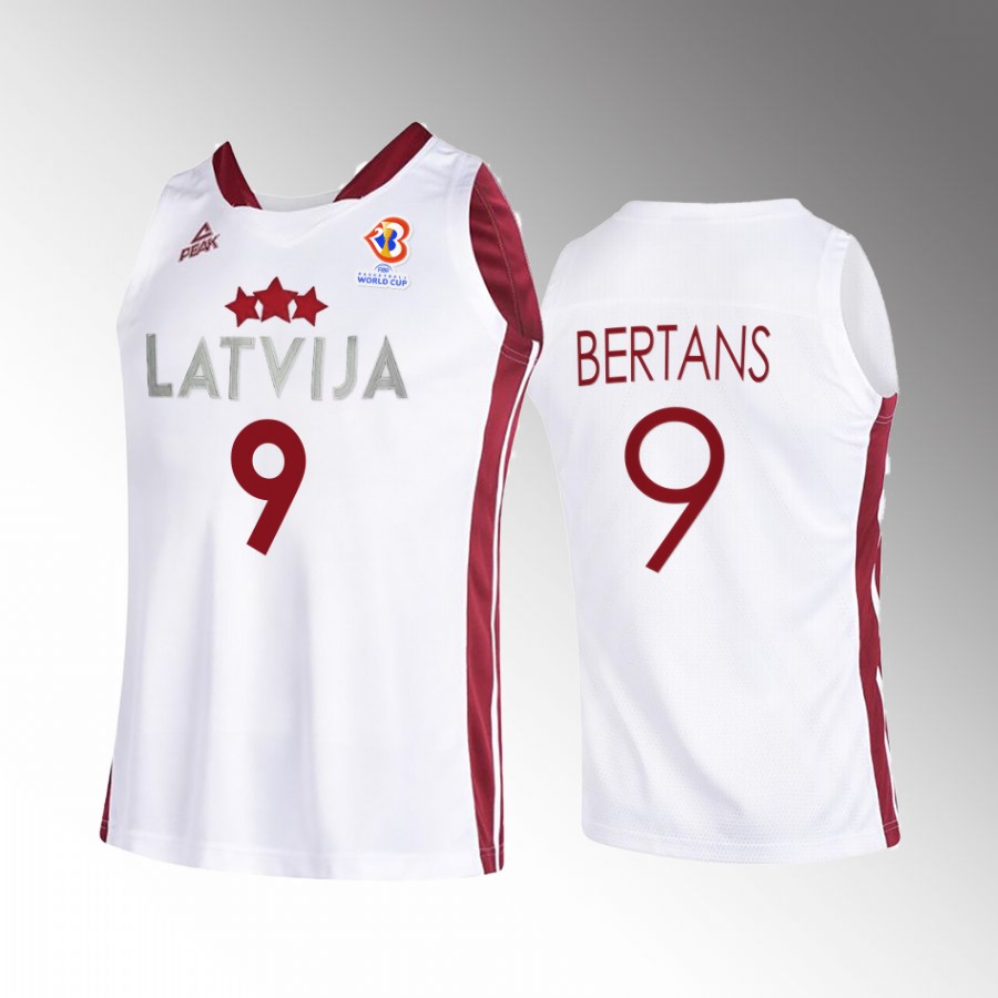 Dairis Bertans Latvia 2023 FIBA World Cup White Jersey Home #9