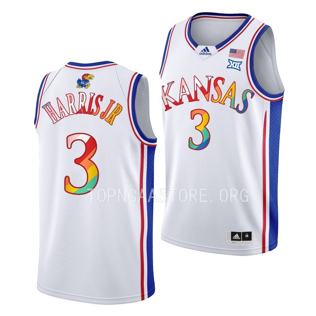 Dajuan Harris Jr. Kansas Jayhawks #3 White 2023 Pride Jersey