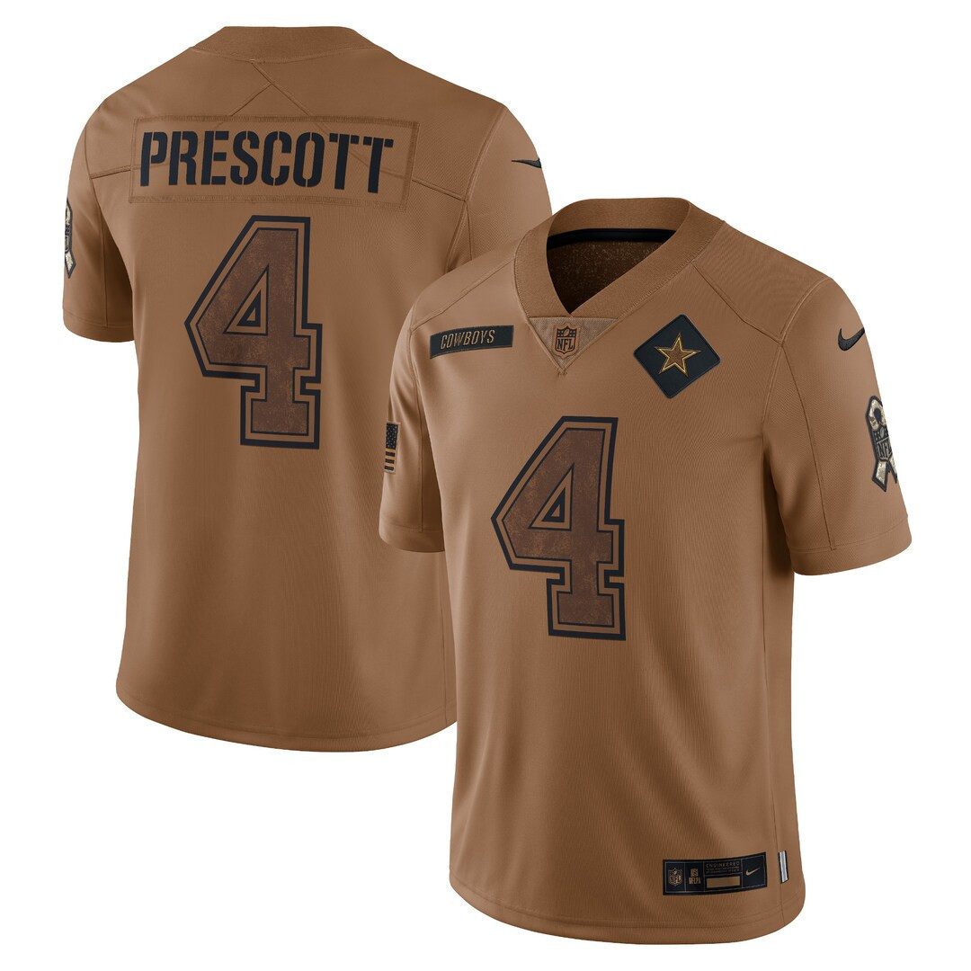 Dak Prescott Dallas Cowboys 2023 Salute To Service Limited - Brown Jersey - All Stitched 