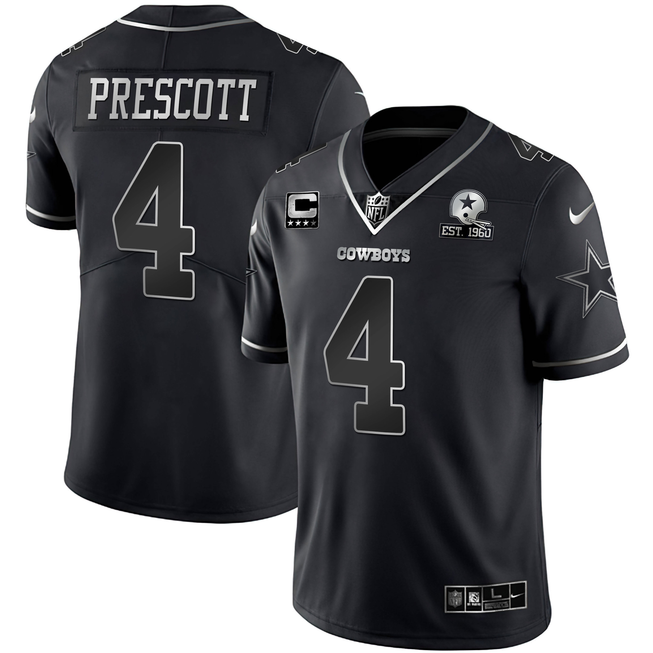 Dak Prescott Dallas Cowboys Black Silver Vapor Limited Est 1960 Patch Jersey - All Stitched 