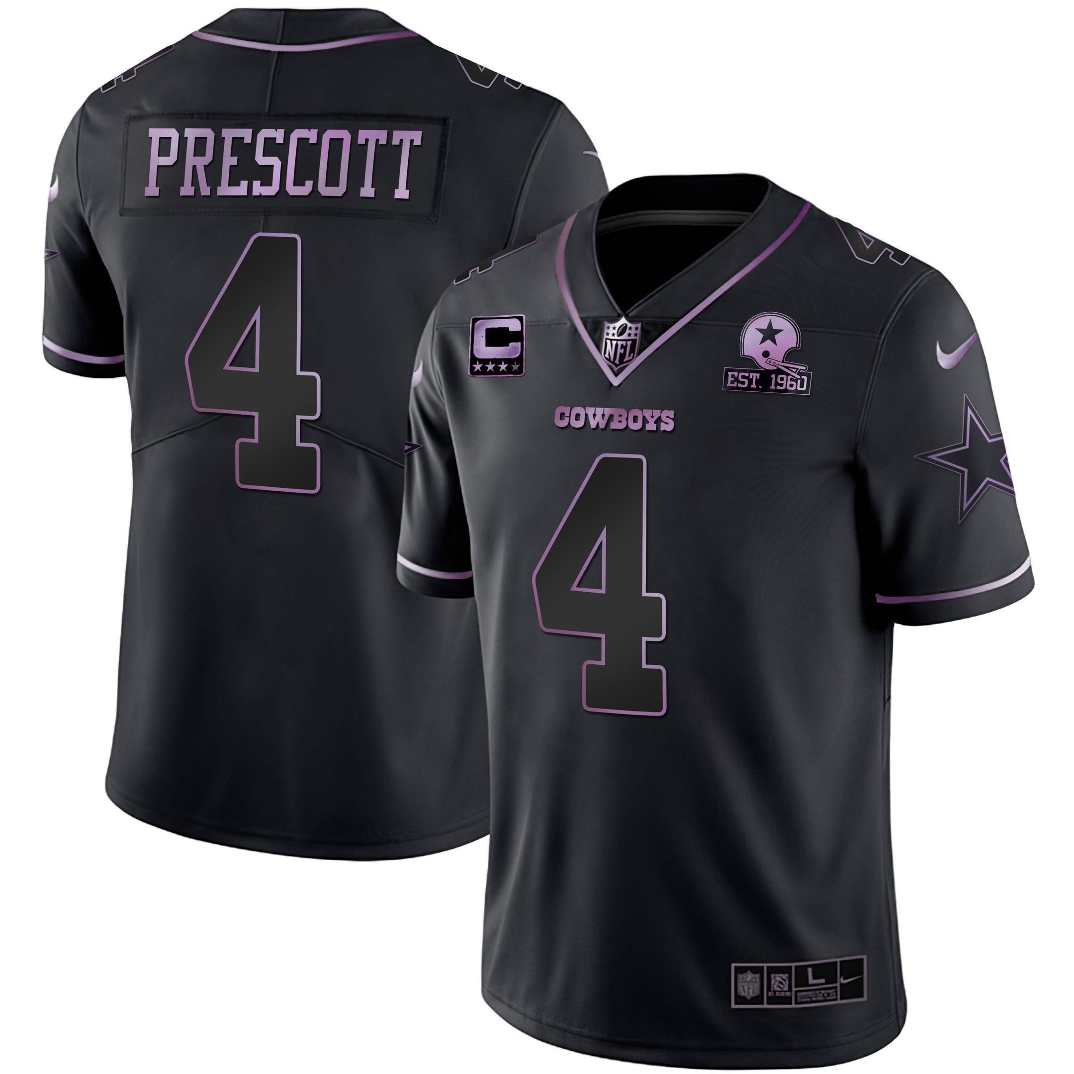 Dak Prescott Dallas Cowboys Deep Purple Vapor Limited Est 1960 Patch Jersey - All Stitched 