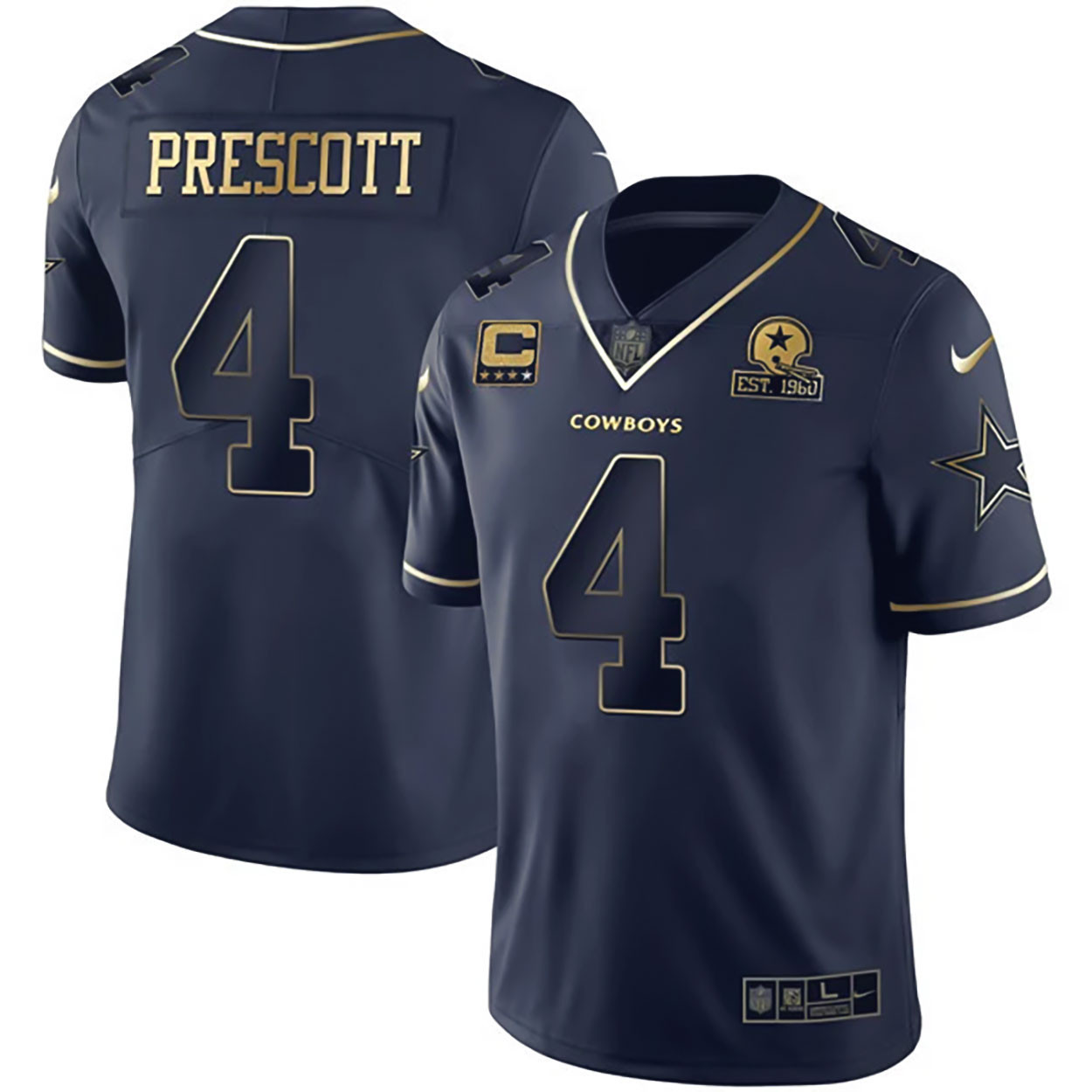 Dak Prescott Dallas Cowboys Navy Gold Collection Jersey - All Stitched 