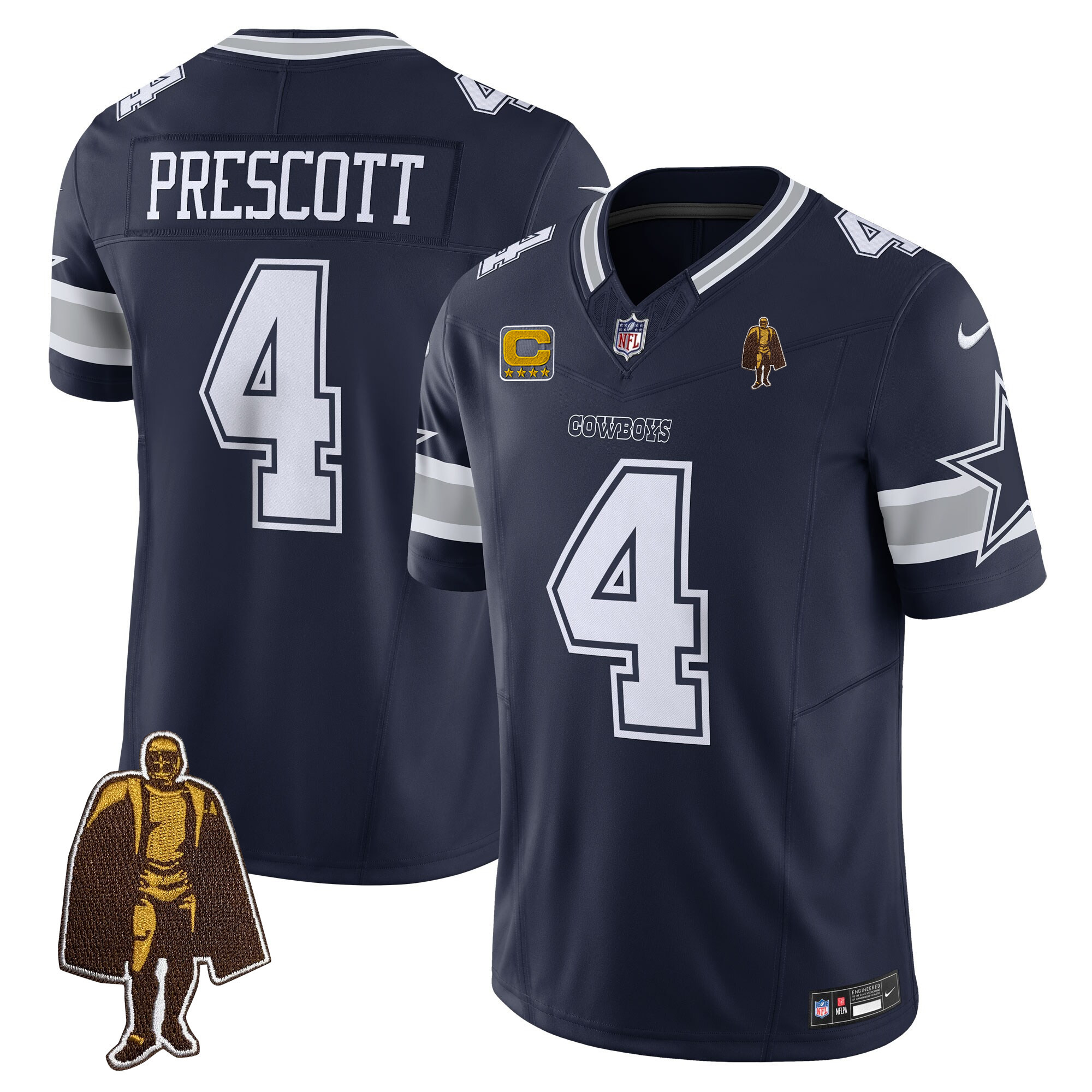 Dak Prescott Dallas Cowboys Walter Payton Patch Navy Jersey - All Stitched 