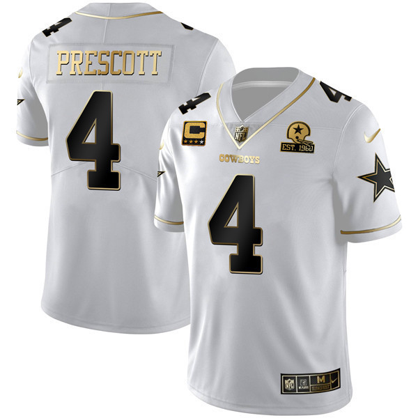 Dak Prescott Dallas Cowboys White Gold Est 1960 Patch Jersey - All Stitched 