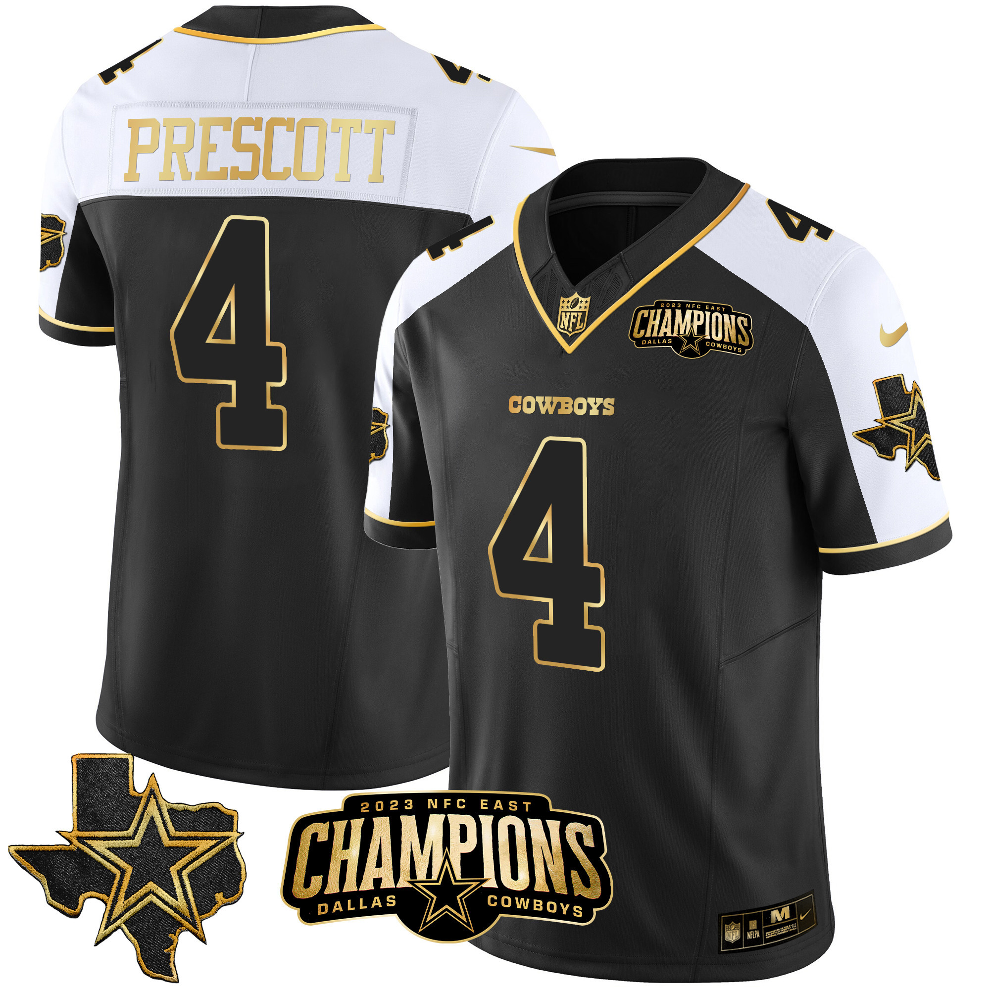 Dak Prescott Men's Dallas Cowboys 2023 NFC East Champions Patch Gold Vapor Alternate Gold Jersey - All Stitched 