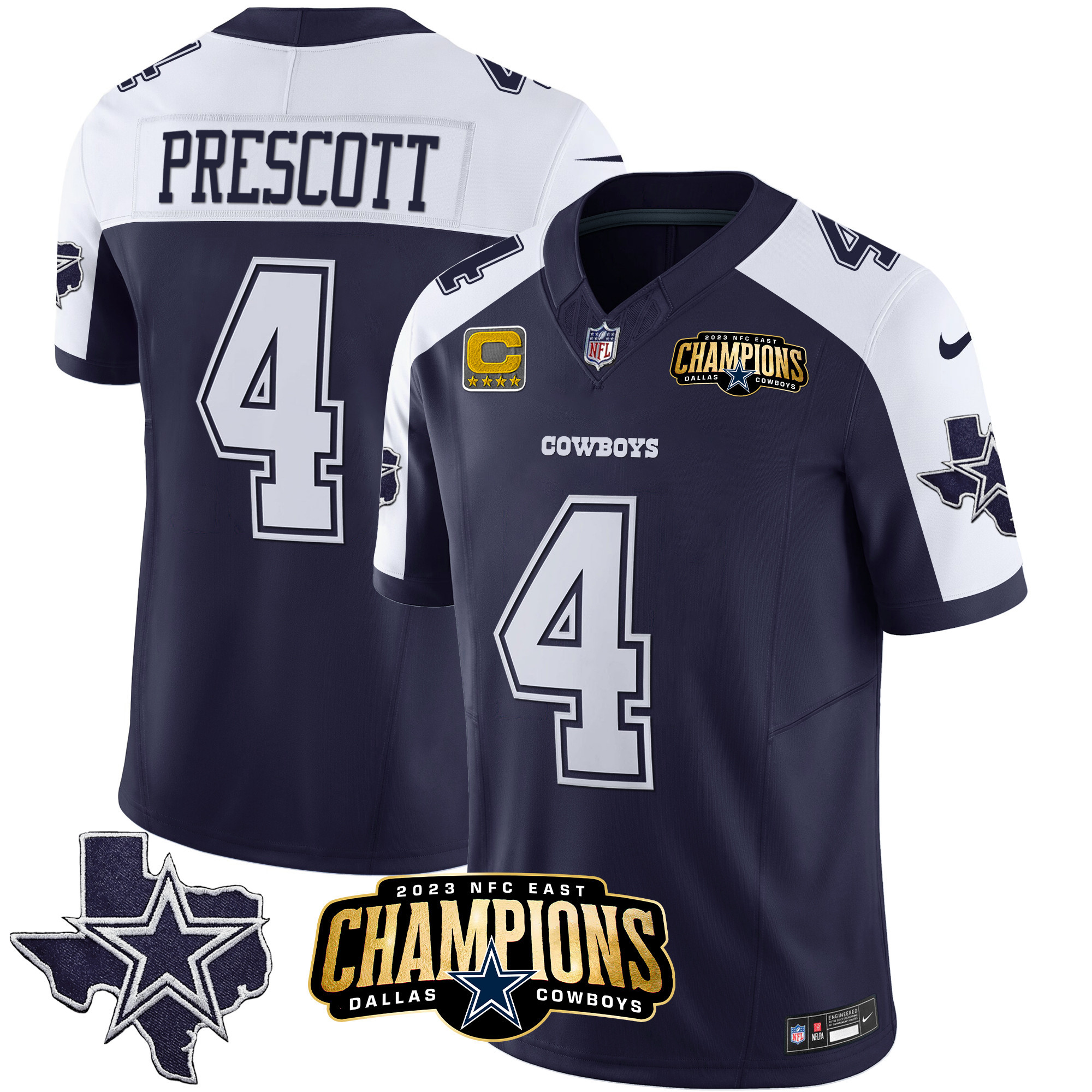 Dak Prescott Men's Dallas Cowboys 2023 NFC East Champions Patch Vapor Alternate Navy Jersey - All Stitched 