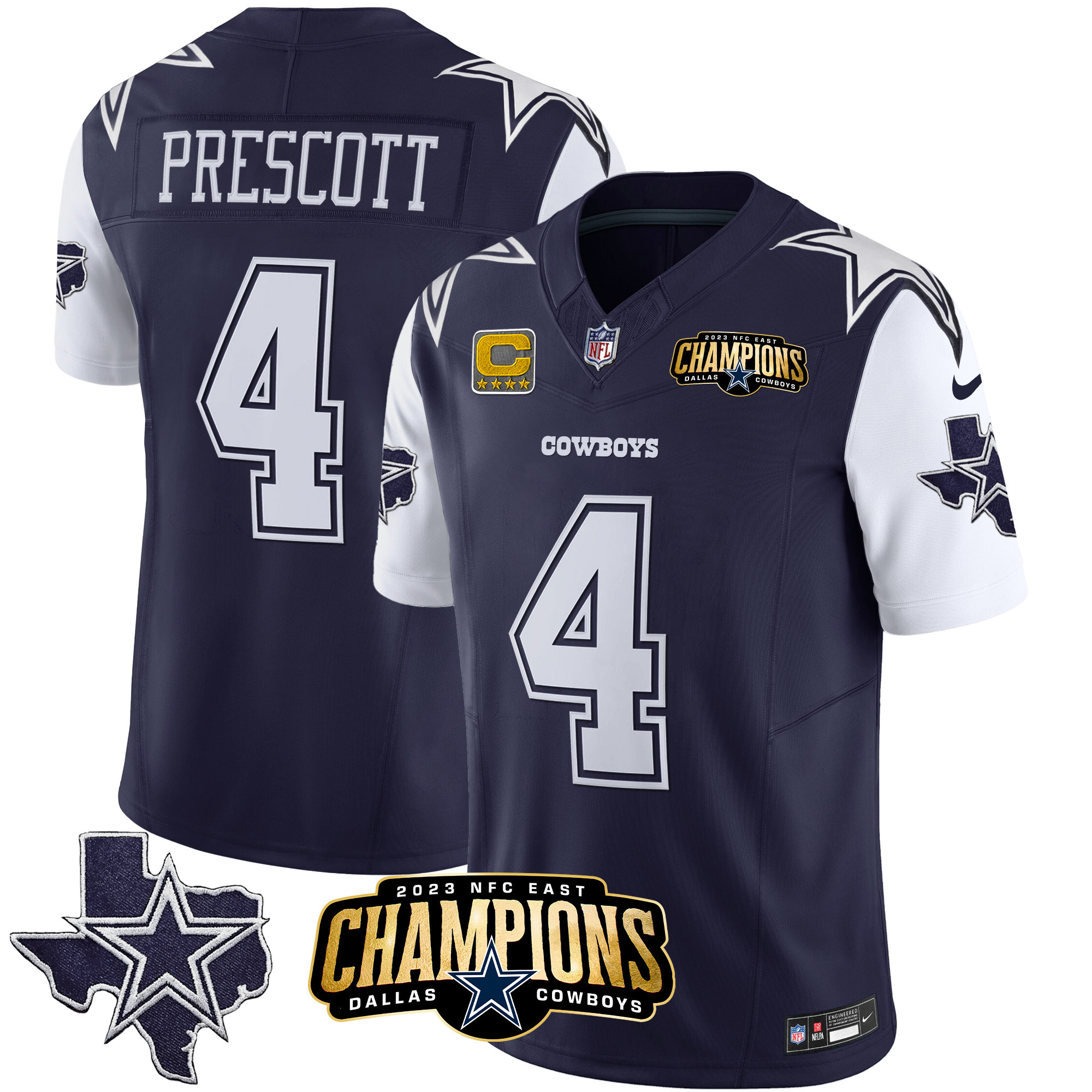 Dak Prescott Men's Dallas Cowboys 2023 NFC East Champions Patch Vapor Navy Jersey - All Stitched 