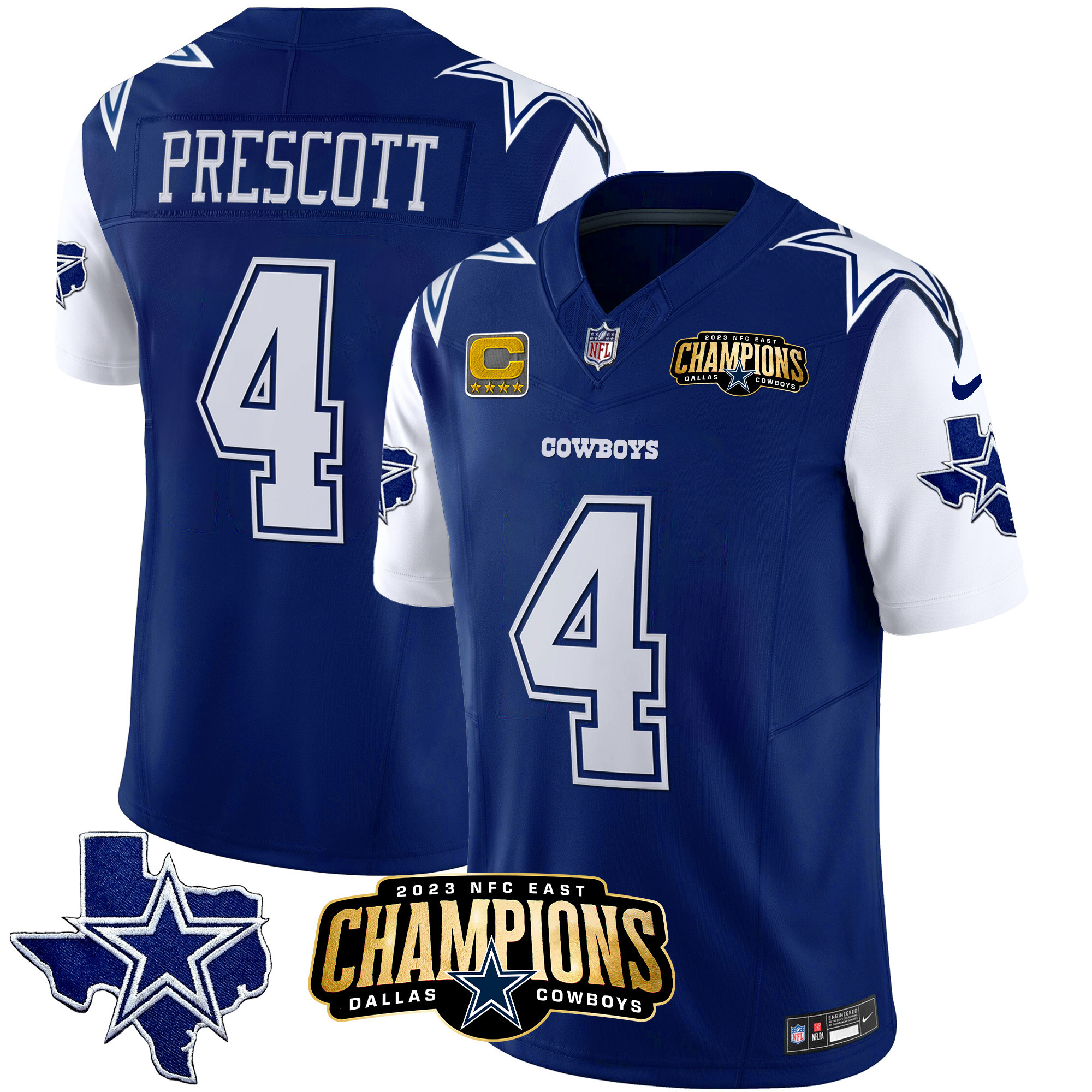 Dak Prescott Men's Dallas Cowboys 2023 NFC East Champions Patch Vapor Royal Jersey - All Stitched 