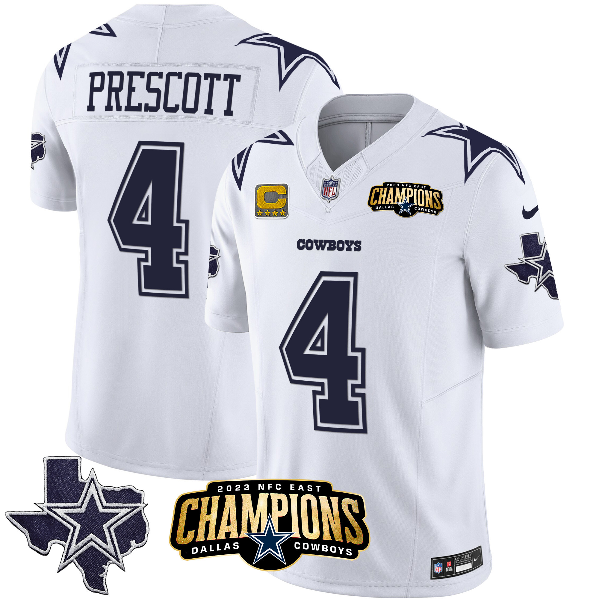 Dak Prescott Men's Dallas Cowboys 2023 NFC East Champions Patch Vapor White Jersey - All Stitched 