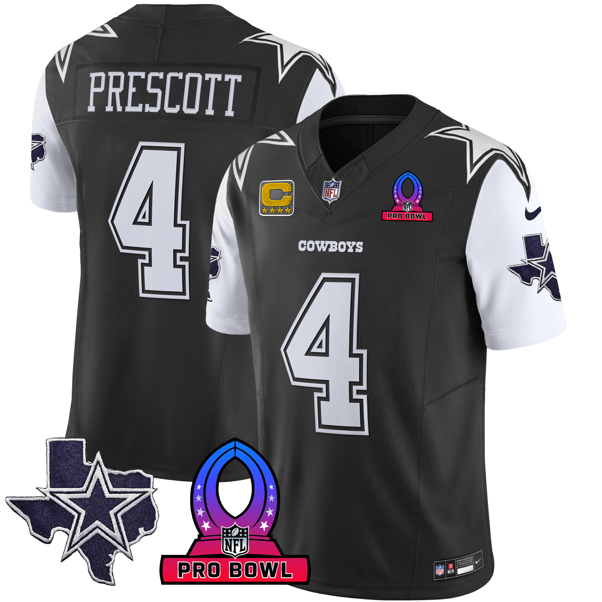 Dak Prescott Men's Dallas Cowboys 2024 Pro Bowl Patch Vapor Black Jersey - All Stitched 