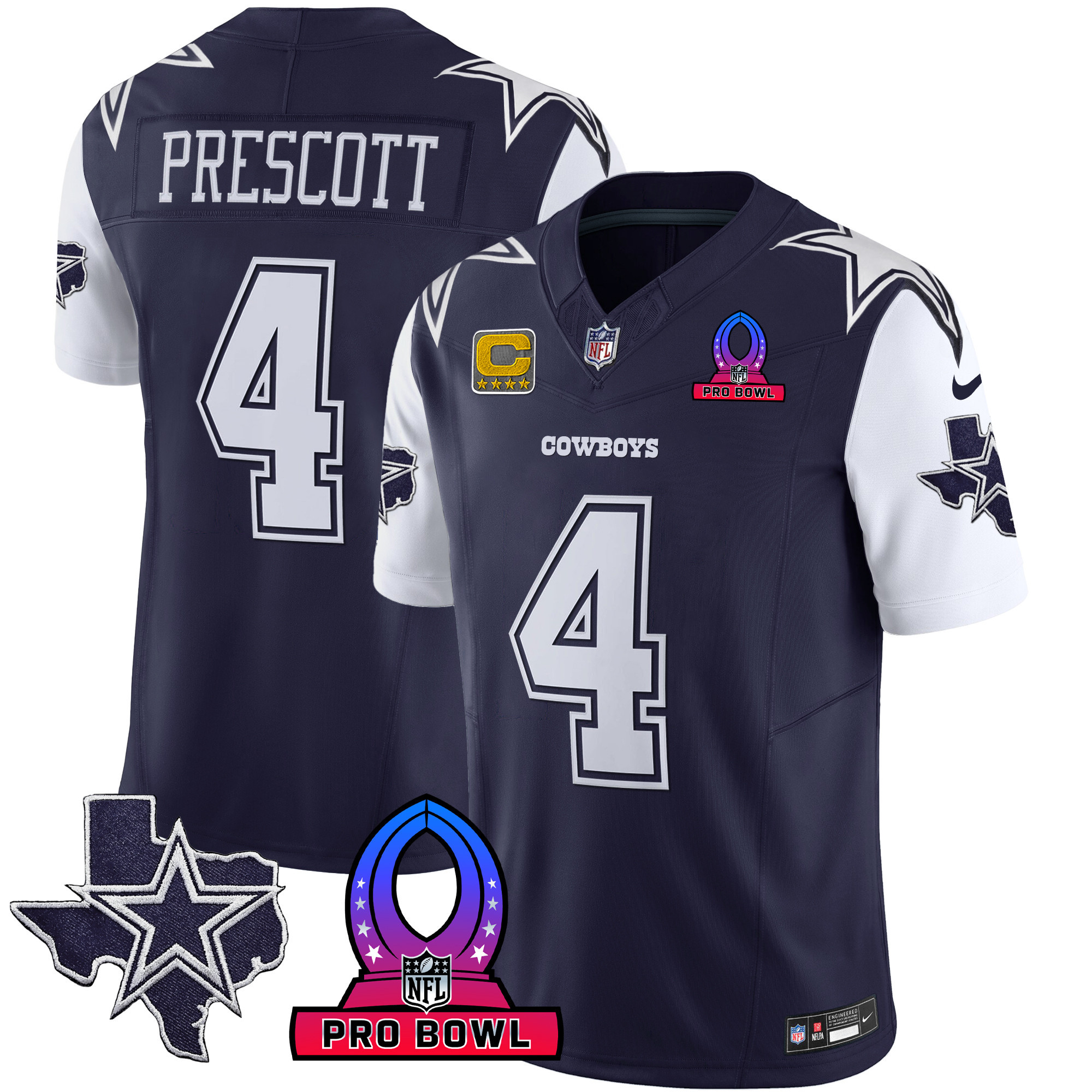 Dak Prescott Men's Dallas Cowboys 2024 Pro Bowl Patch Vapor Navy Jersey - All Stitched 