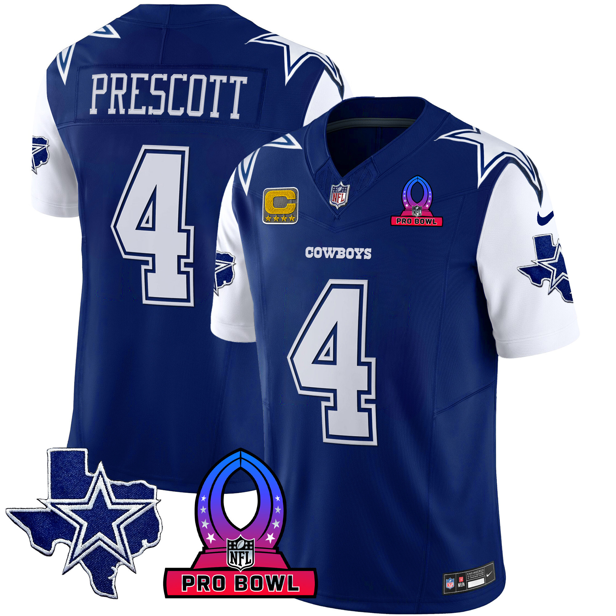 Dak Prescott Men's Dallas Cowboys 2024 Pro Bowl Patch Vapor Royal Jersey - All Stitched 