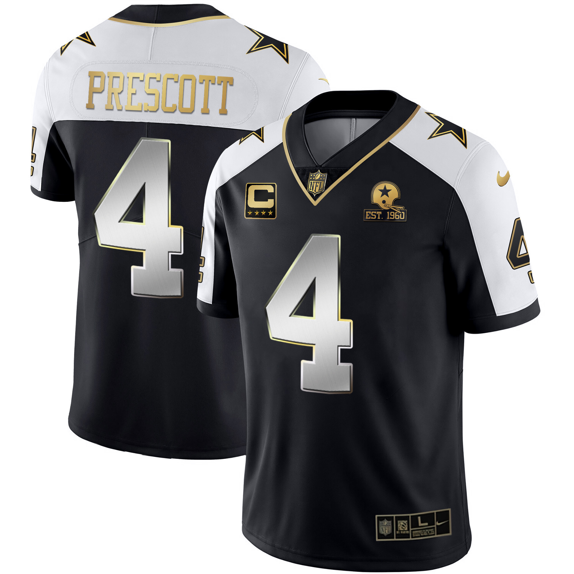 Dak Prescott Men's Dallas Cowboys Alternate Vapor Black Gold & Navy Gold Limited Alternate Limited Jersey - All Stitched 