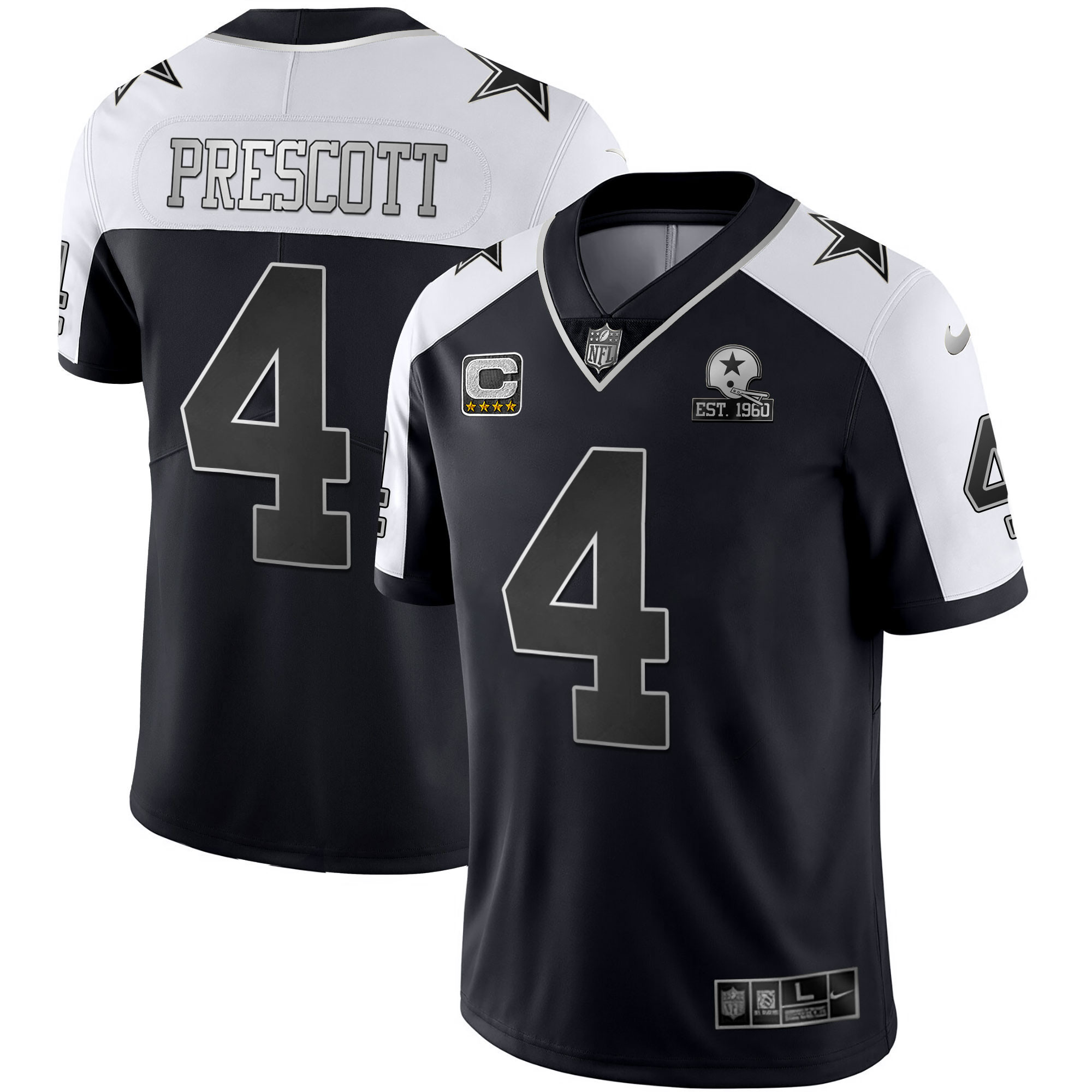 Dak Prescott Men's Dallas Cowboys Alternate Vapor Black Gold & Navy Gold Limited Black Silver Jersey - All Stitched 