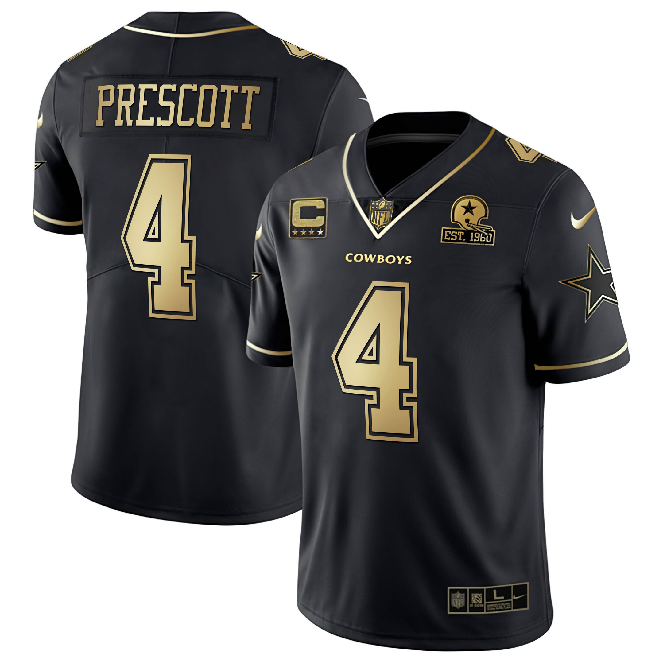 Dak Prescott Men's Dallas Cowboys Black & White Gold Vapor Limited Black Gold Jersey - All Stitched 