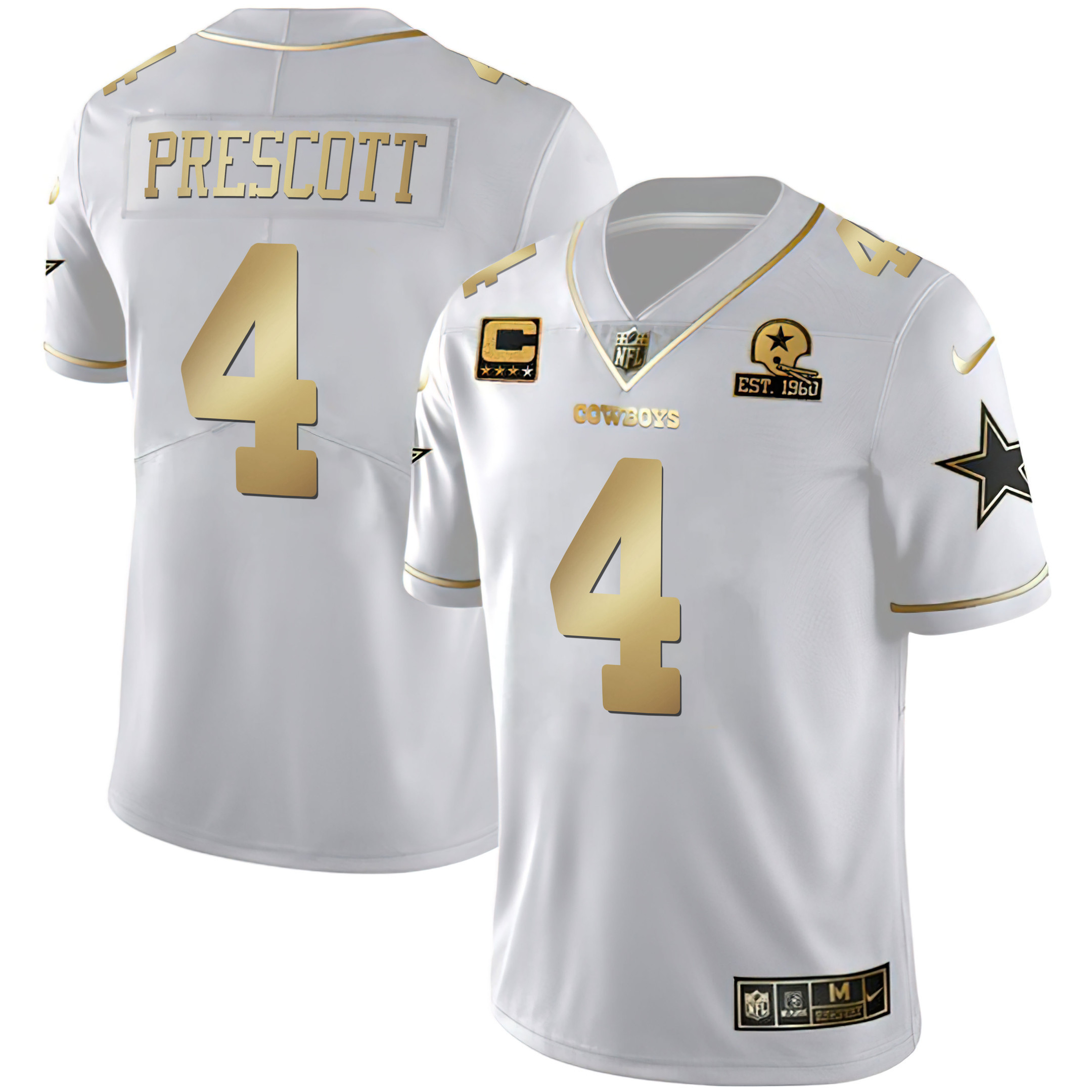 Dak Prescott Men's Dallas Cowboys Black & White Gold Vapor Limited White Gold Jersey - All Stitched 