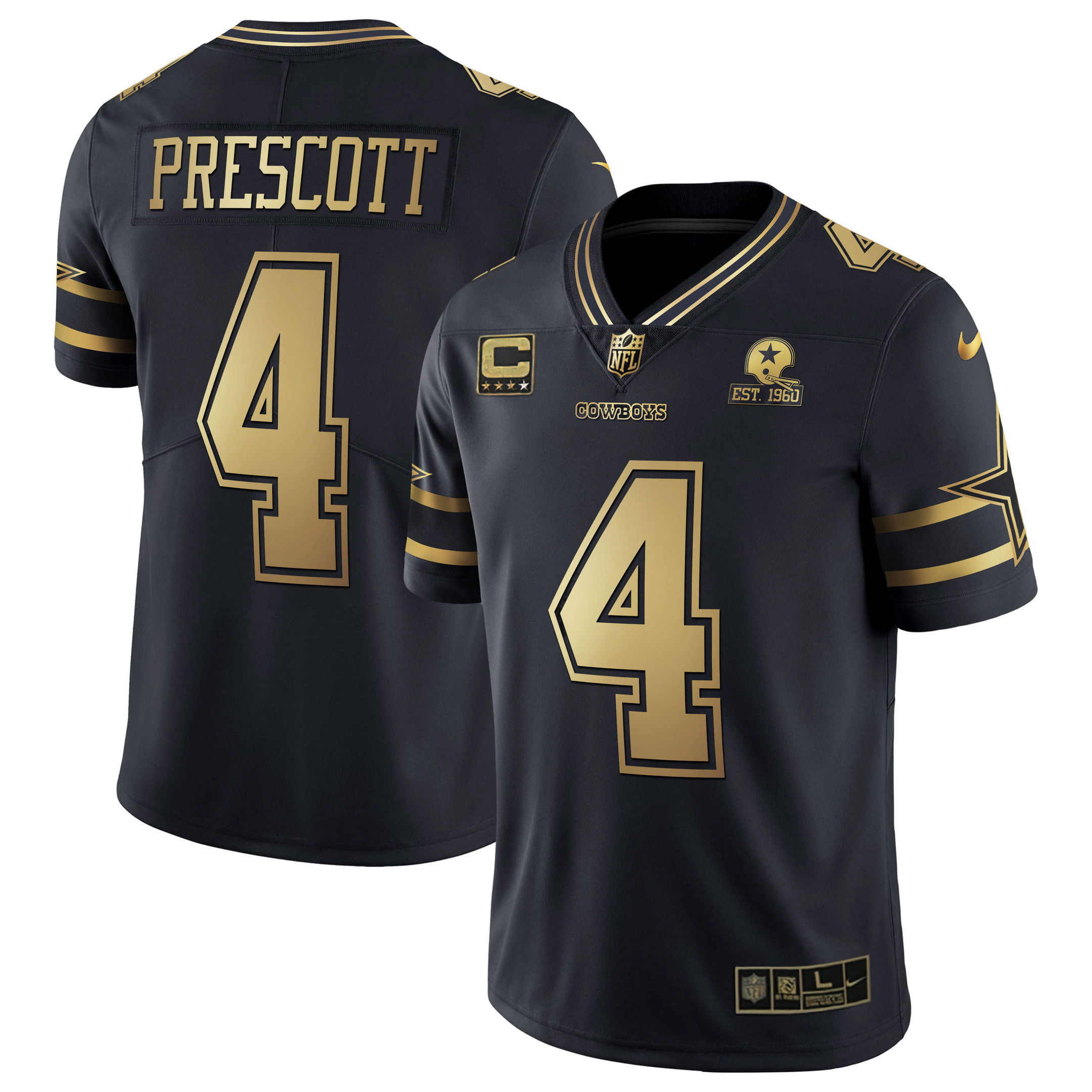 Dak Prescott Men's Dallas Cowboys Black Gold Collection Vapor Gold Jersey - All Stitched 