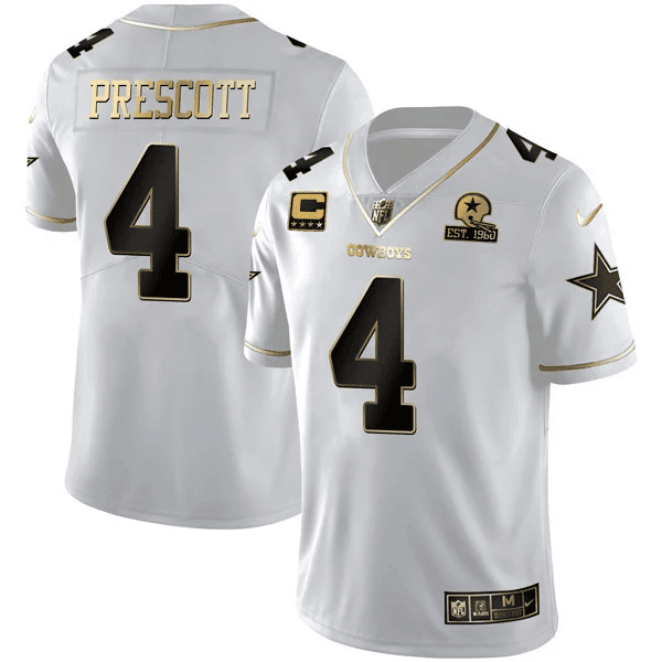 Dak Prescott Men's Dallas Cowboys Black Gold Collection White Gold Jersey - All Stitched 