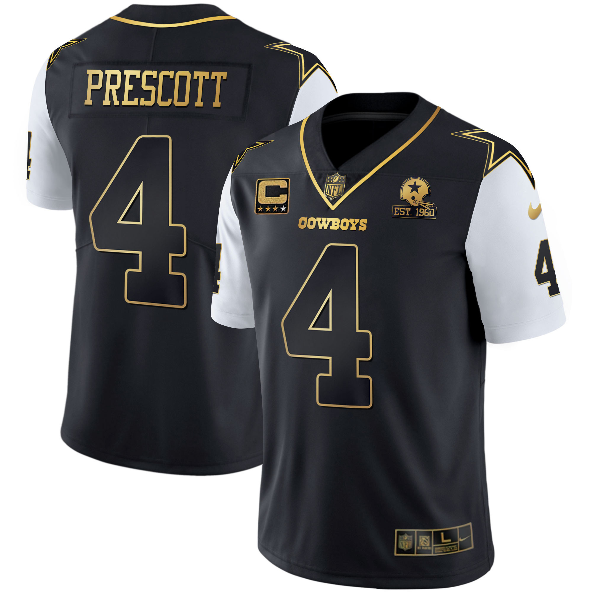 Dak Prescott Men's Dallas Cowboys Color Rush Vapor Black & White Gold Limited Black Vapor Jersey - All Stitched 