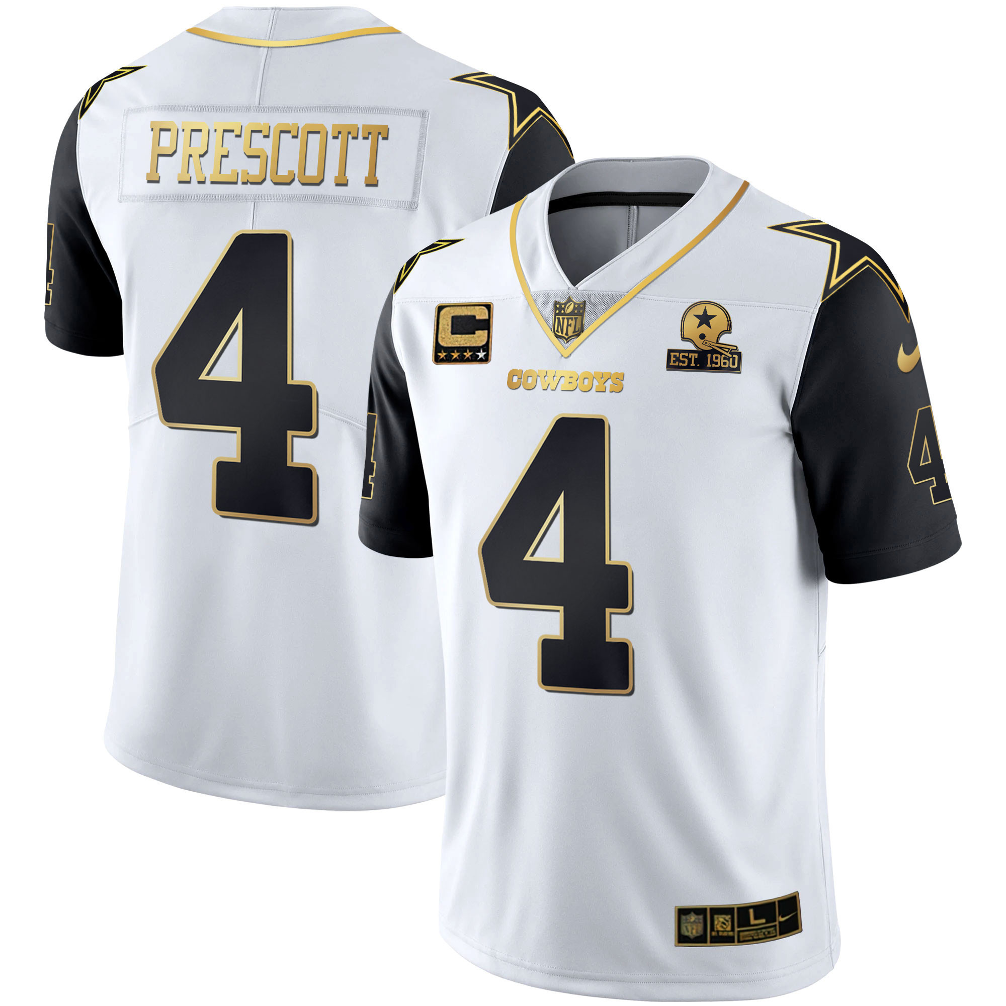 Dak Prescott Men's Dallas Cowboys Color Rush Vapor Black & White Gold Limited White Vapor Jersey - All Stitched 