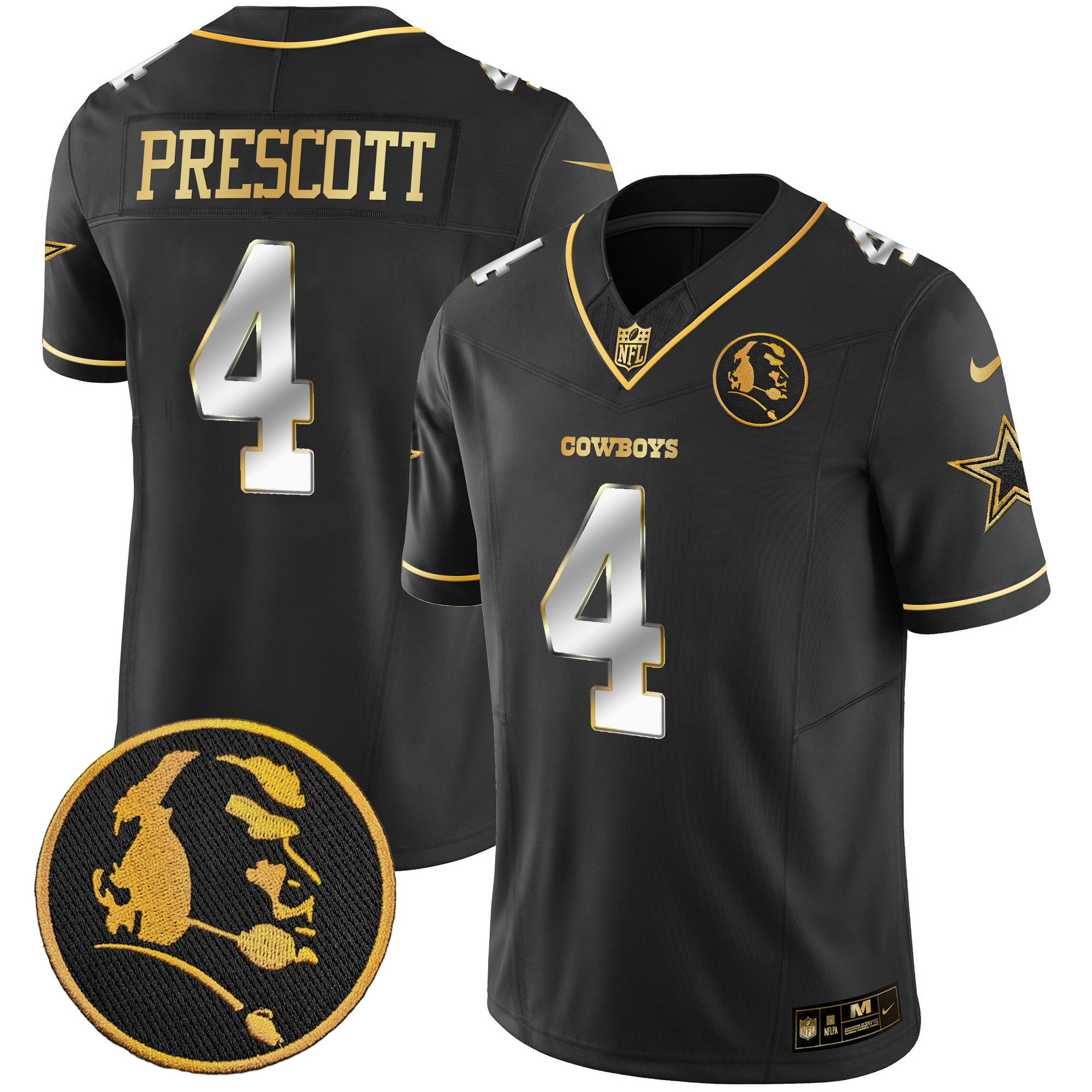 Dak Prescott Men's Dallas Cowboys John Madden Patch Gold Vapor Black Limited Jersey - All Stitched 