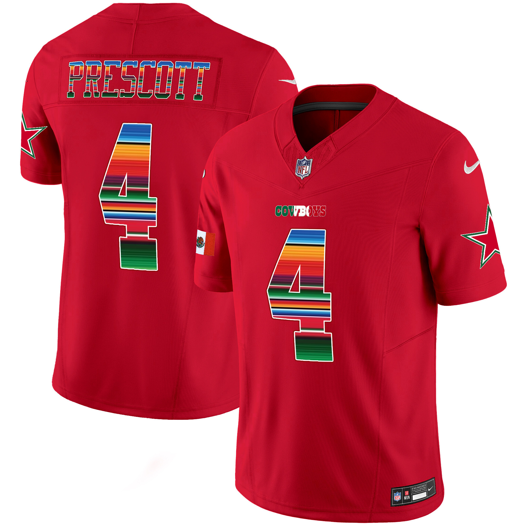 Dak Prescott Men's Dallas Cowboys Mexico Vapor Limited Red Jersey - All Stitched 