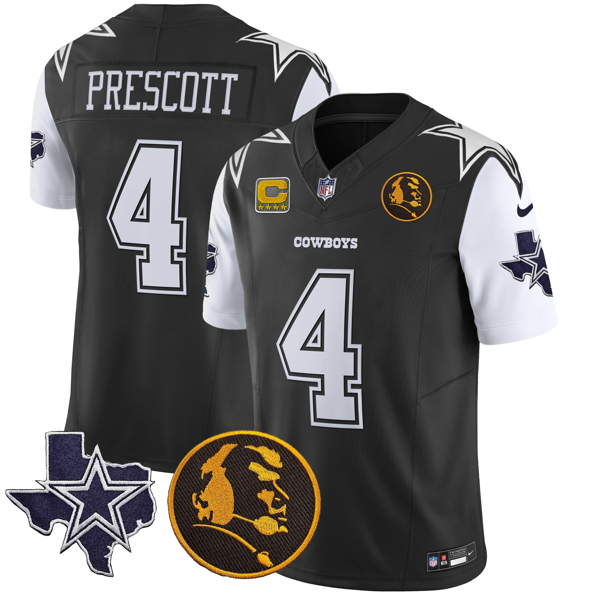 Dak Prescott Men's Dallas Cowboys Texas & John Madden Patch Vapor Black Jersey - All Stitched 