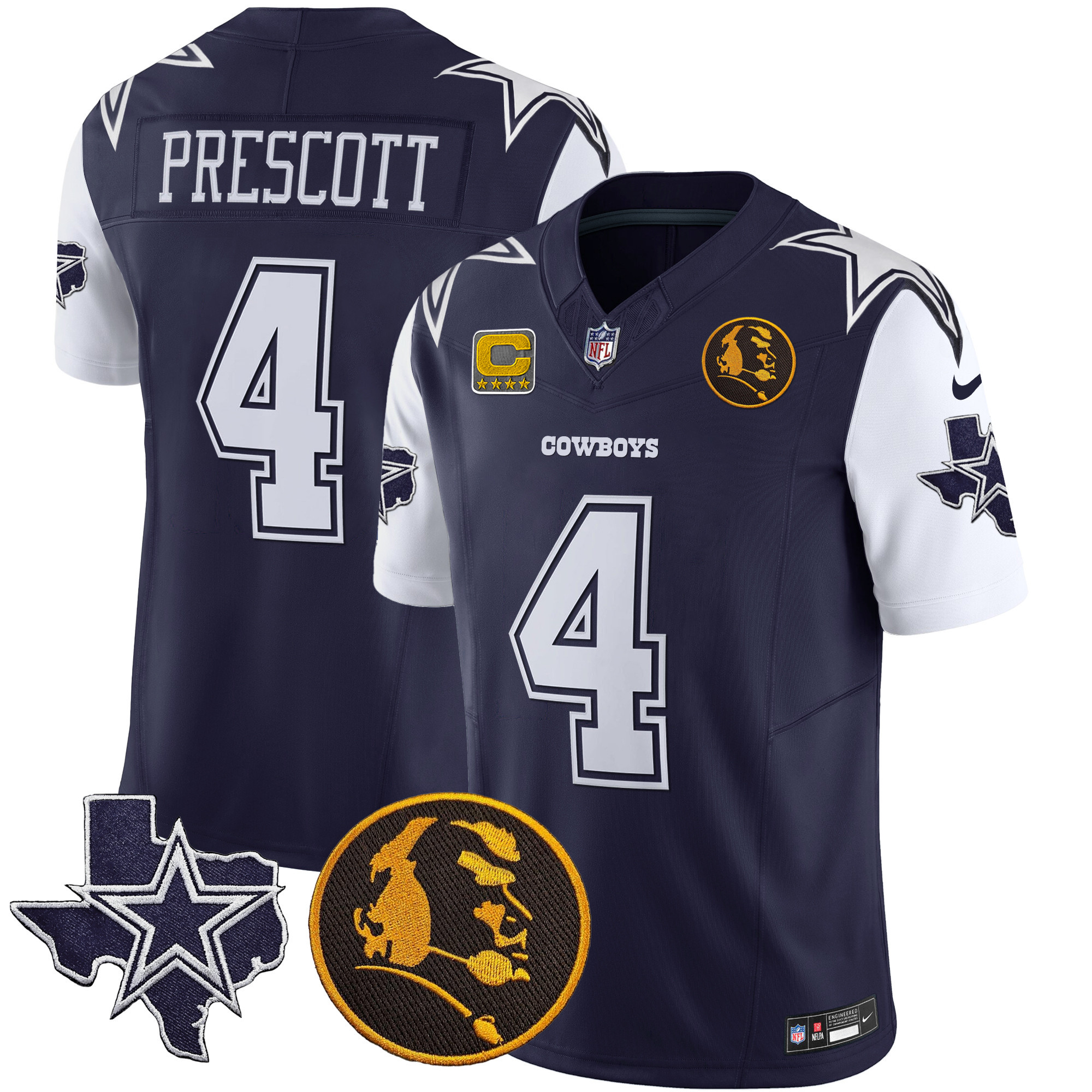 Dak Prescott Men's Dallas Cowboys Texas & John Madden Patch Vapor Navy Jersey - All Stitched 