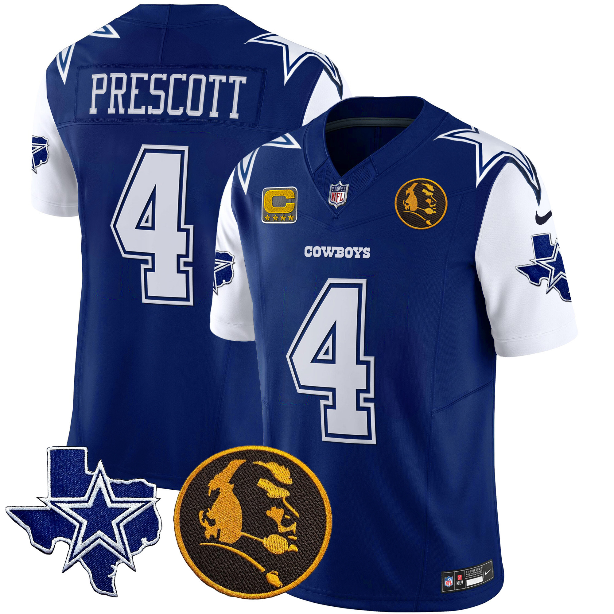 Dak Prescott Men's Dallas Cowboys Texas & John Madden Patch Vapor Royal Jersey - All Stitched 