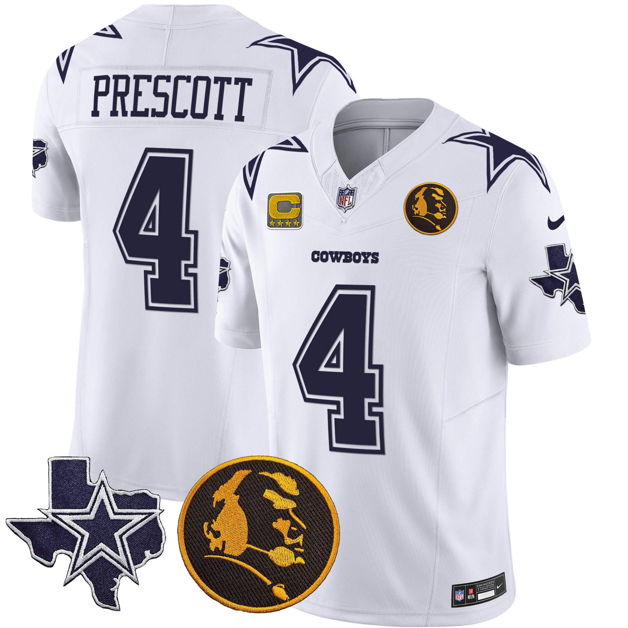 Dak Prescott Men's Dallas Cowboys Texas & John Madden Patch Vapor White Jersey - All Stitched 