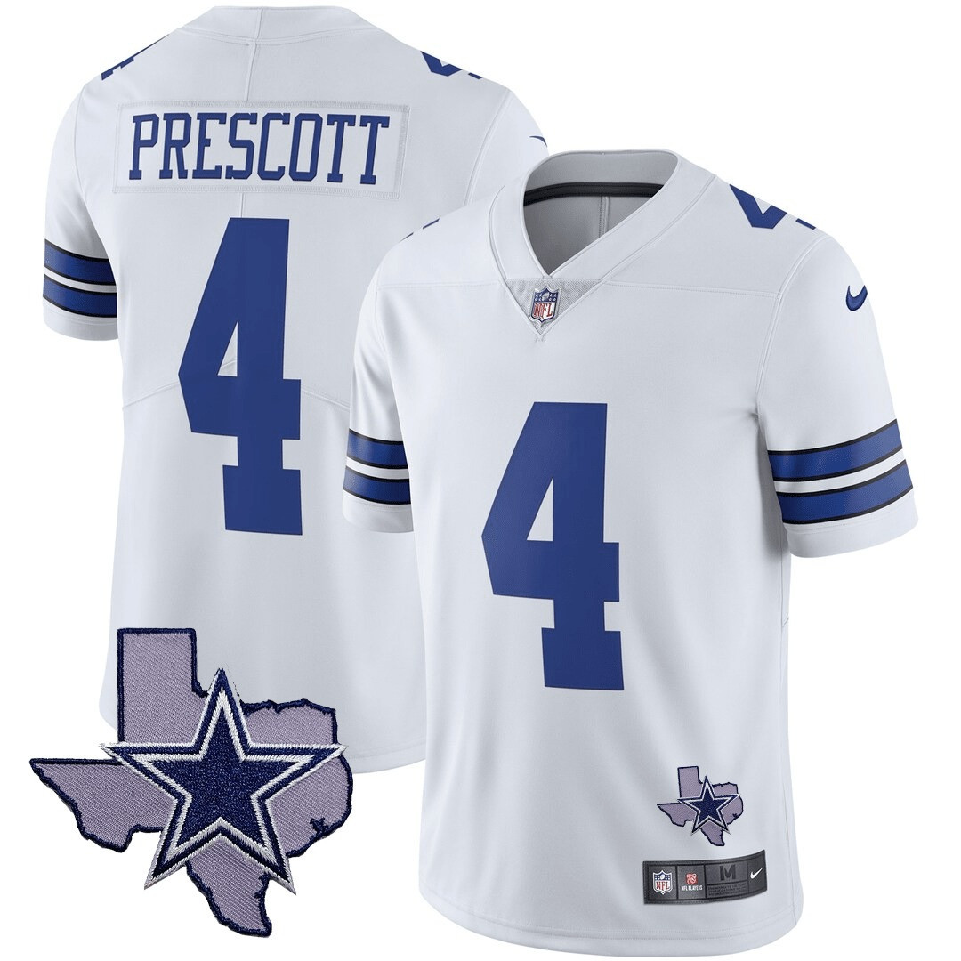 Dak Prescott Men's Dallas Cowboys Texas Patch Vapor White Jersey - All Stitched 