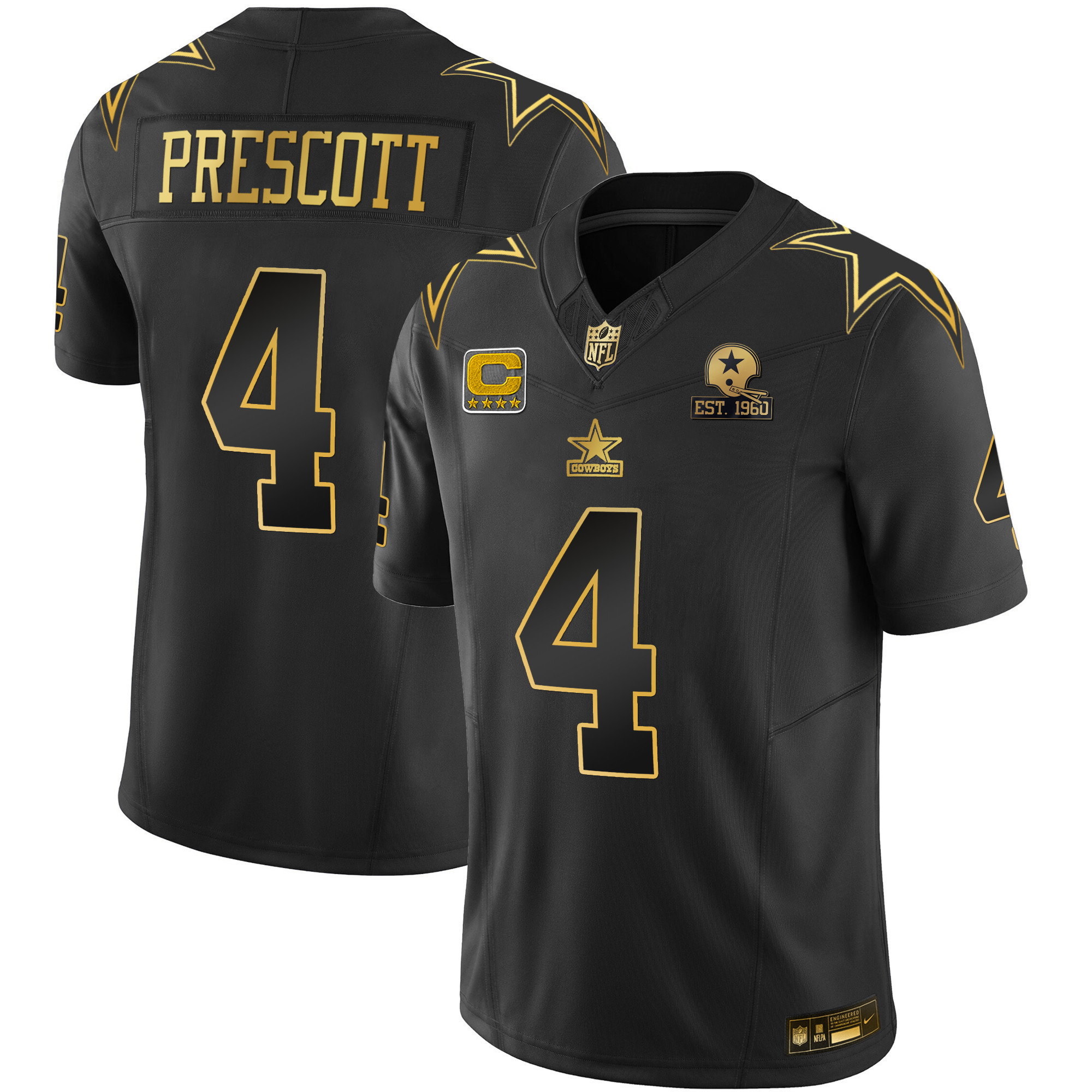 Dak Prescott Men's Dallas Cowboys Throwback Limited Vapor Black Gold Jersey - All Stitched 