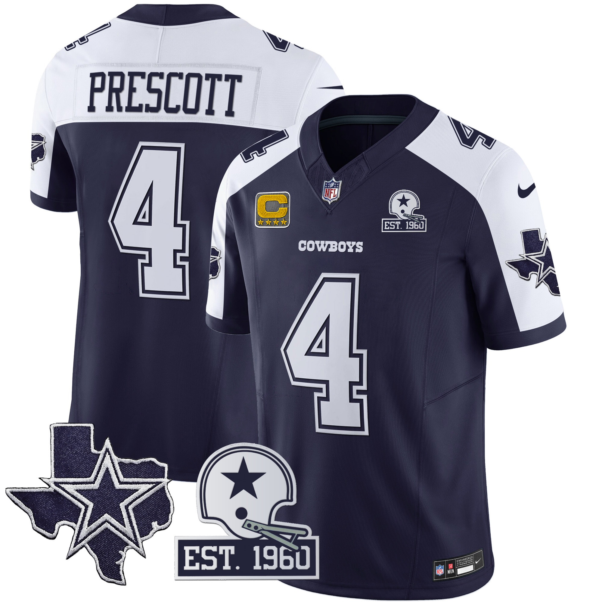 Dak Prescott Men's Dallas Cowboys Throwback Texas Patch Vapor Limited Alternate Navy Jersey - All Stitched 
