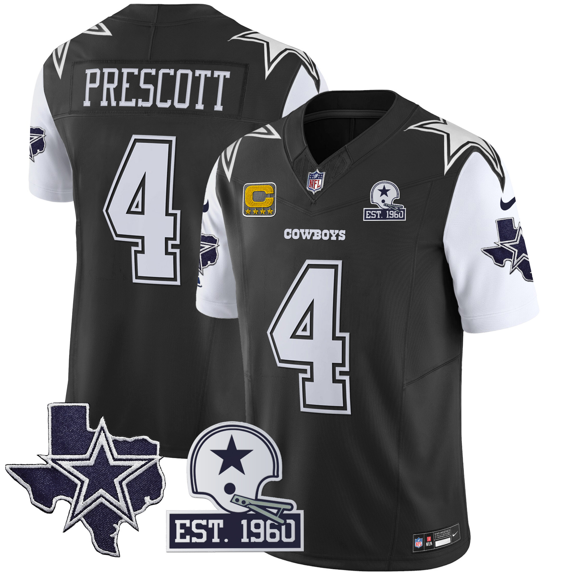 Dak Prescott Men's Dallas Cowboys Throwback Texas Patch Vapor Limited Black Jersey - All Stitched 