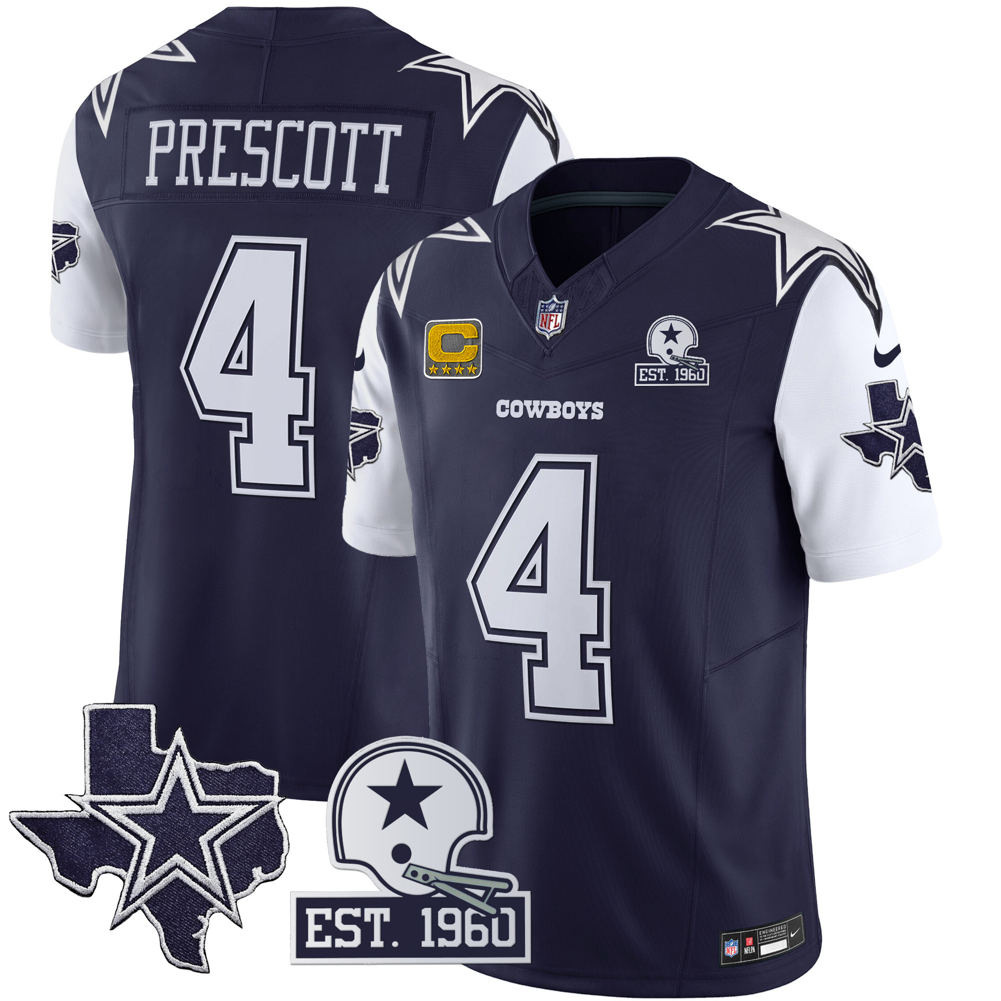 Dak Prescott Men's Dallas Cowboys Throwback Texas Patch Vapor Limited Navy Jersey - All Stitched 