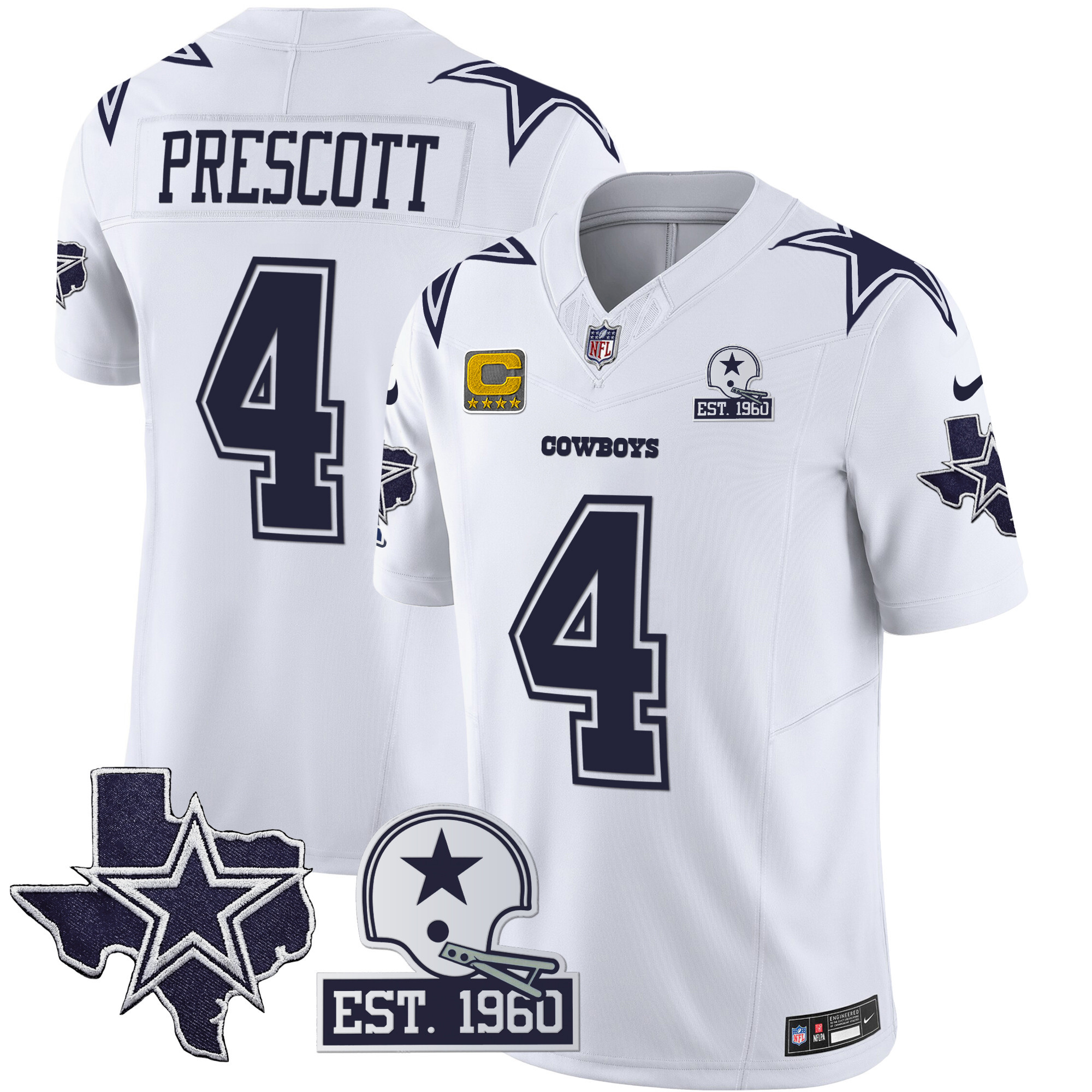 Dak Prescott Men's Dallas Cowboys Throwback Texas Patch Vapor Limited White Jersey - All Stitched 