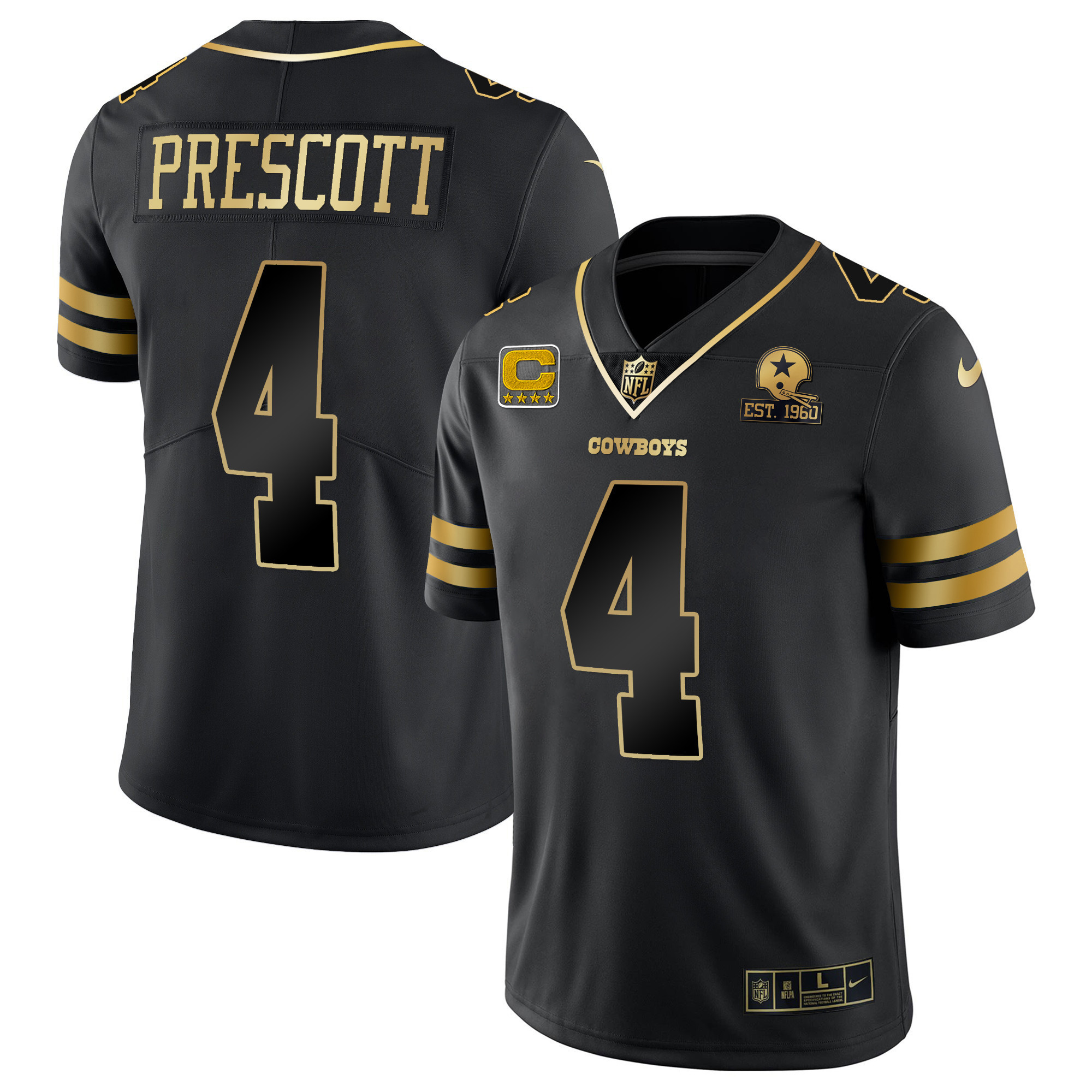 Dak Prescott Men's Dallas Cowboys Vapor Gold Black Gold Jersey - All Stitched 