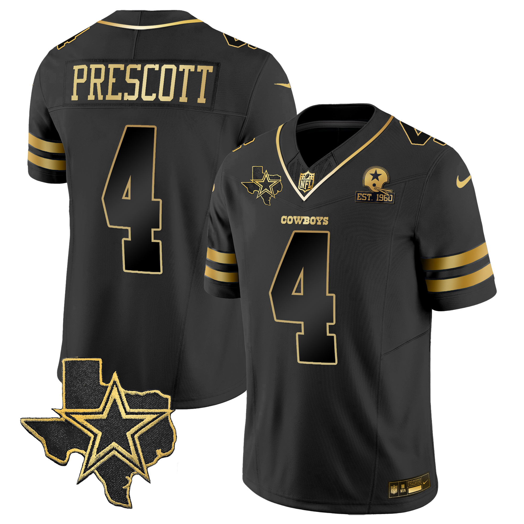 Dak Prescott Men's Dallas Cowboys Vapor Gold Black Gold Jersey - All Stitched 