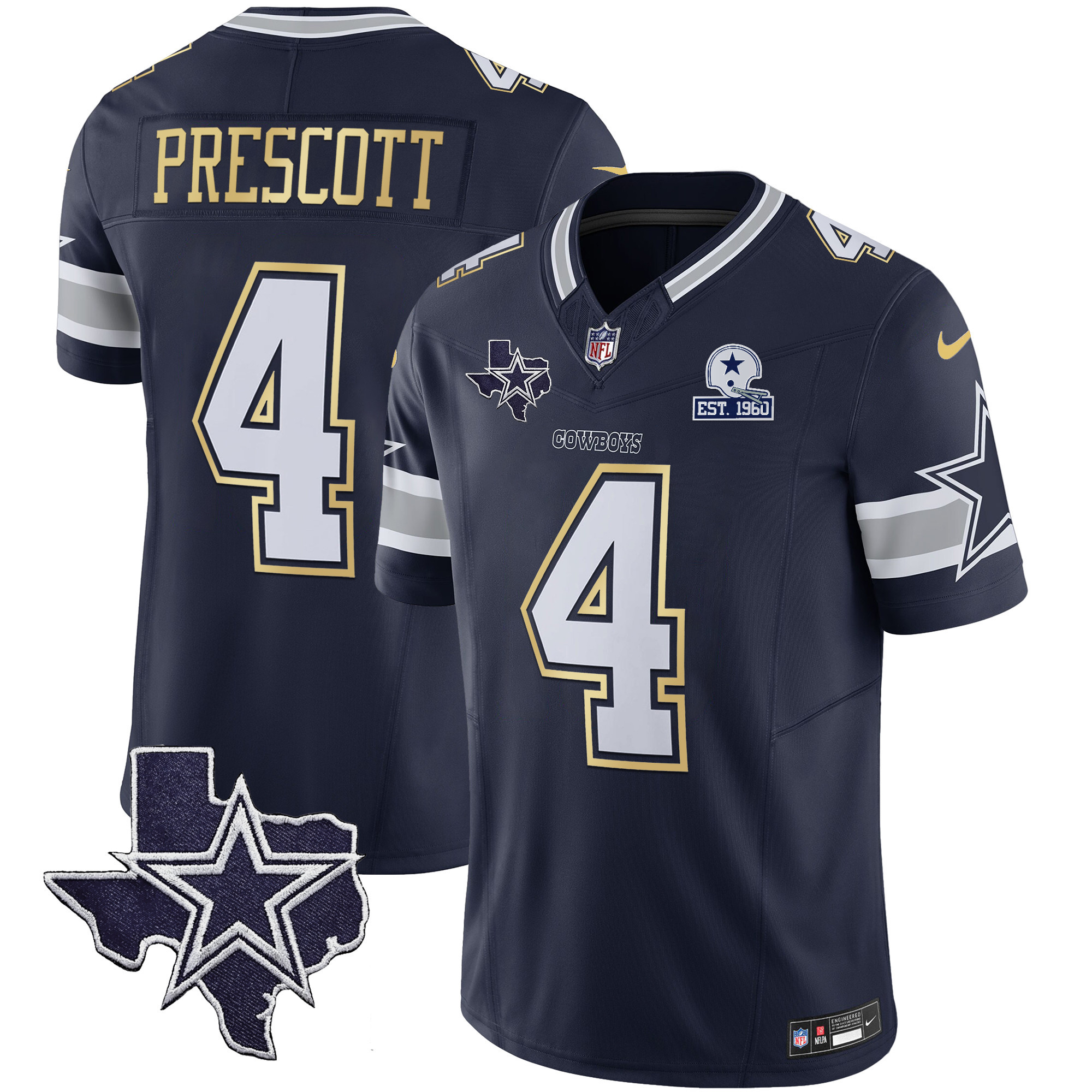 Dak Prescott Men's Dallas Cowboys Vapor Gold Navy Gold Jersey - All Stitched 